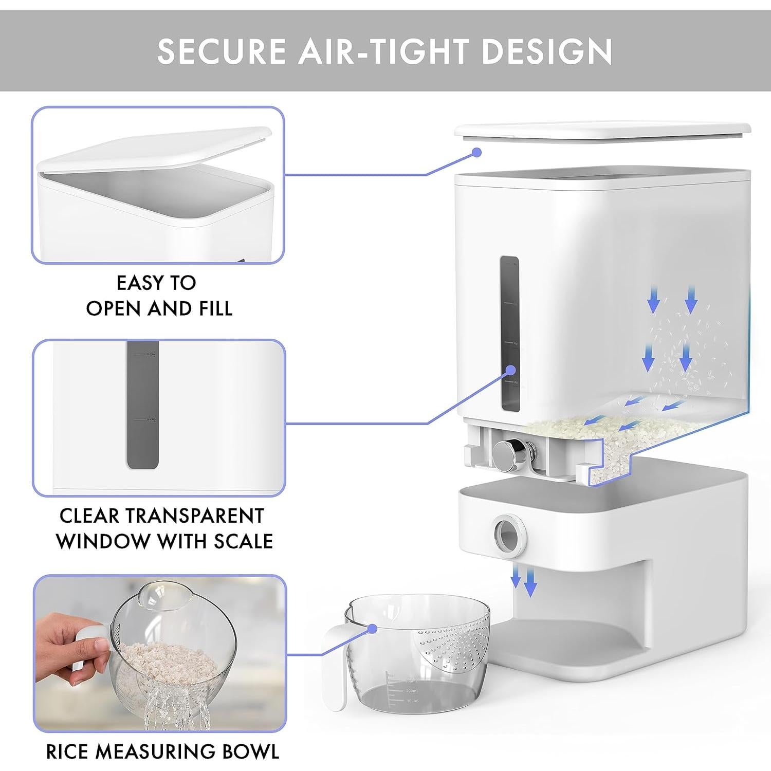 Dispensador de arroz hermético Retail Blade 25 kg blanco