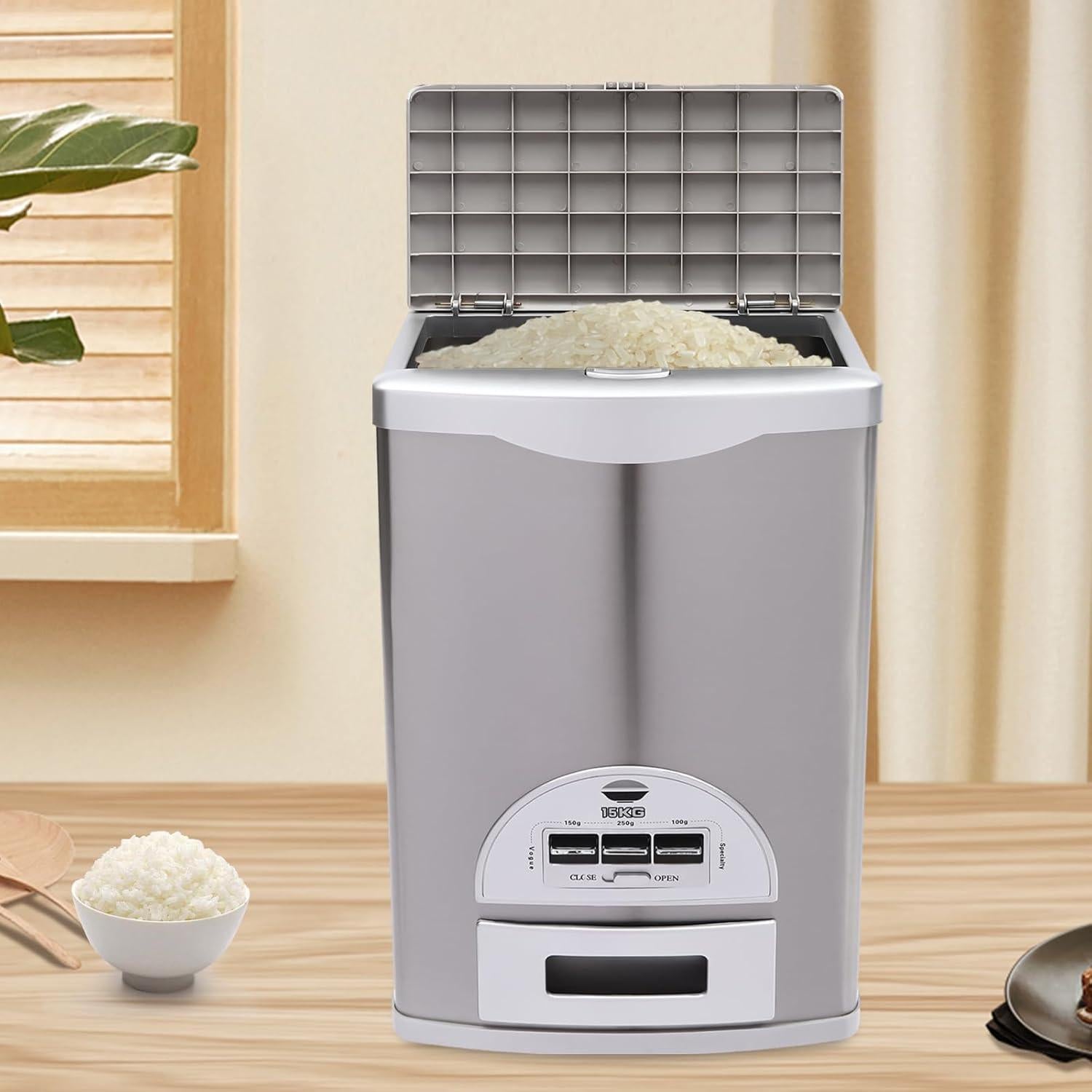 Dispensador de Arroz Acero Inoxidable 14,97 kg con Sellado