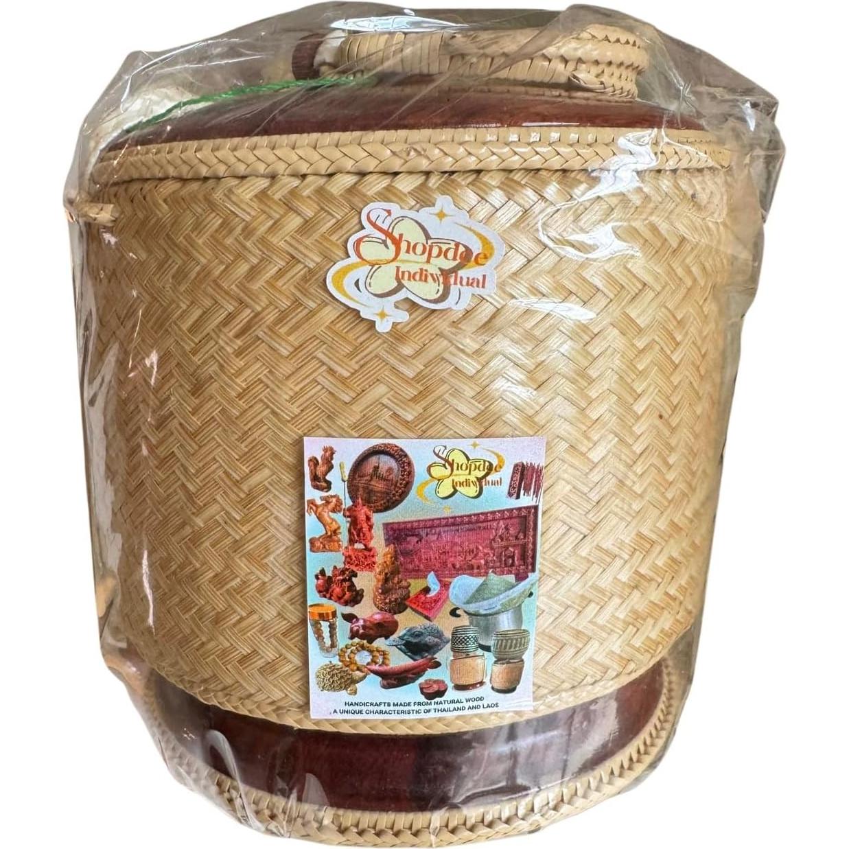 Contenedor de arroz pegajoso Shopdee, tejido a mano, 15 cm