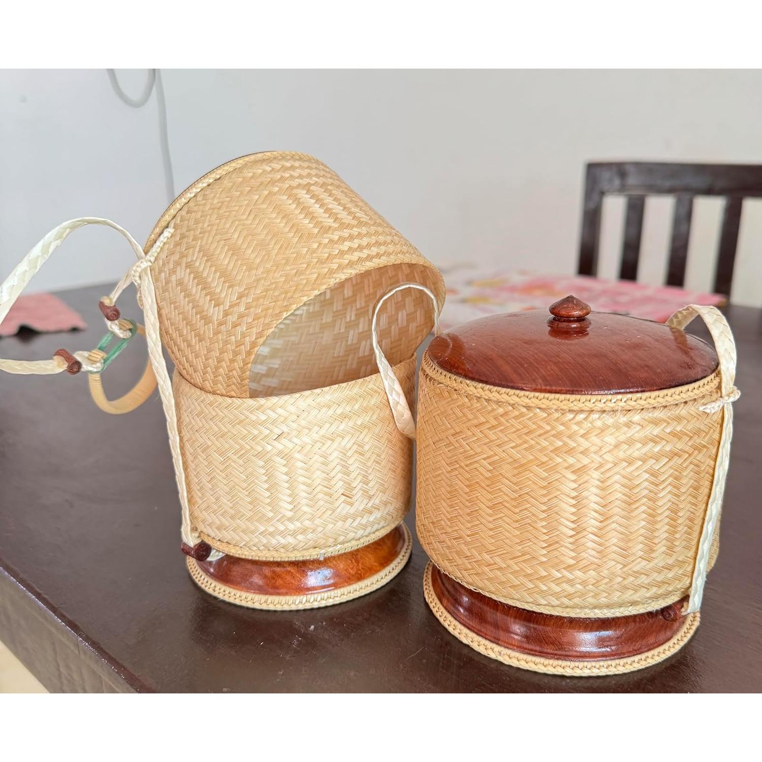 Contenedor de arroz pegajoso Shopdee, tejido a mano, 15 cm