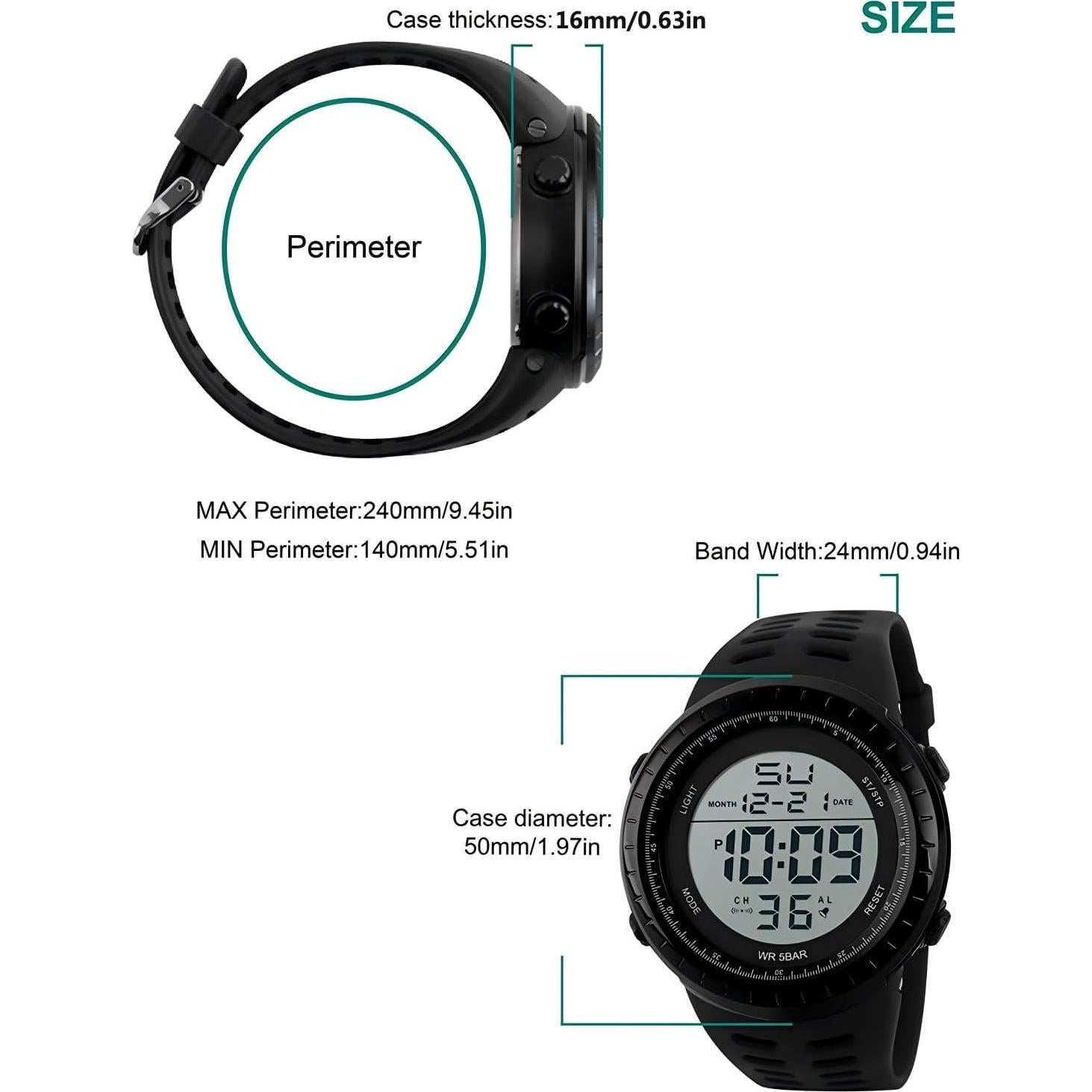 Reloj Digital LYMFHCH Hombre Militar LED Impermeable 50M