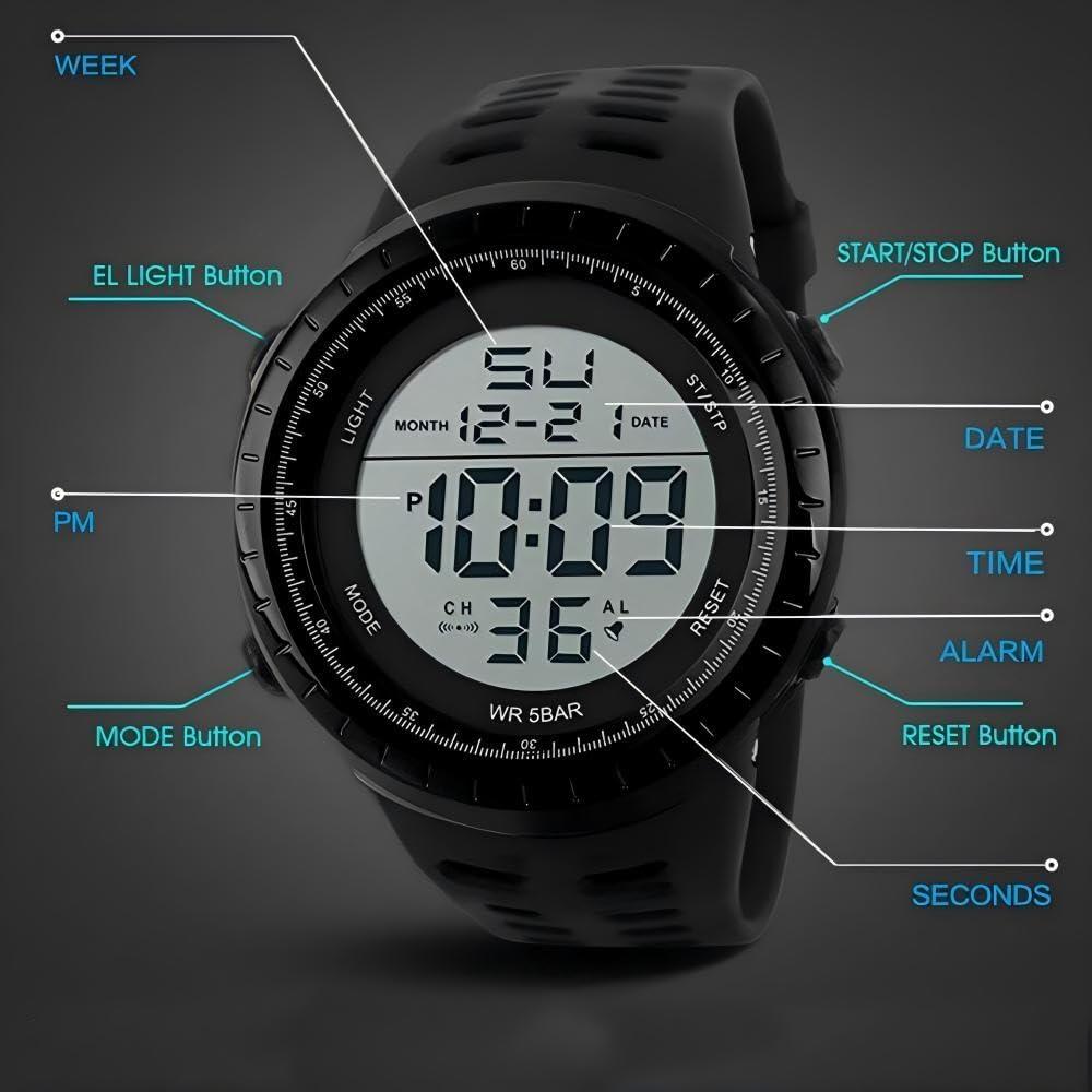Reloj Digital LYMFHCH Hombre Militar LED Impermeable 50M