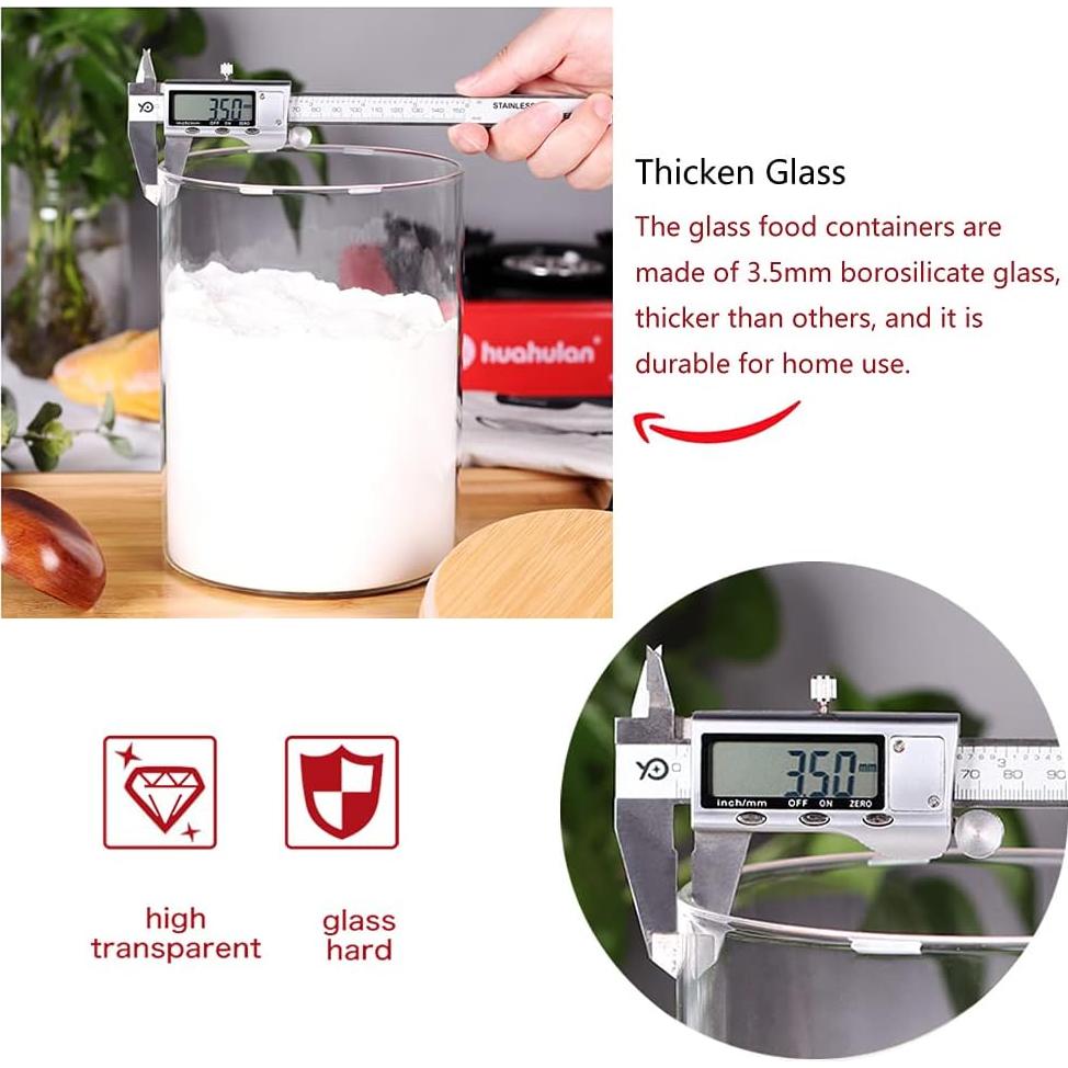 Contenedor de Harina Hermético CZFWin 3L Vidrio y Bambú