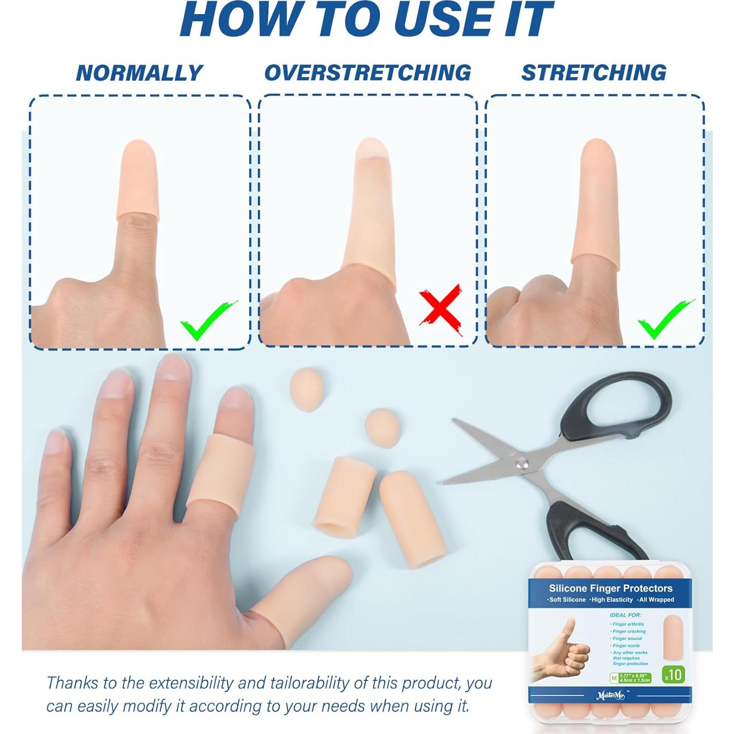 Fundas de Dedos de Gel MasterMo, 10 Unidades, Mediano