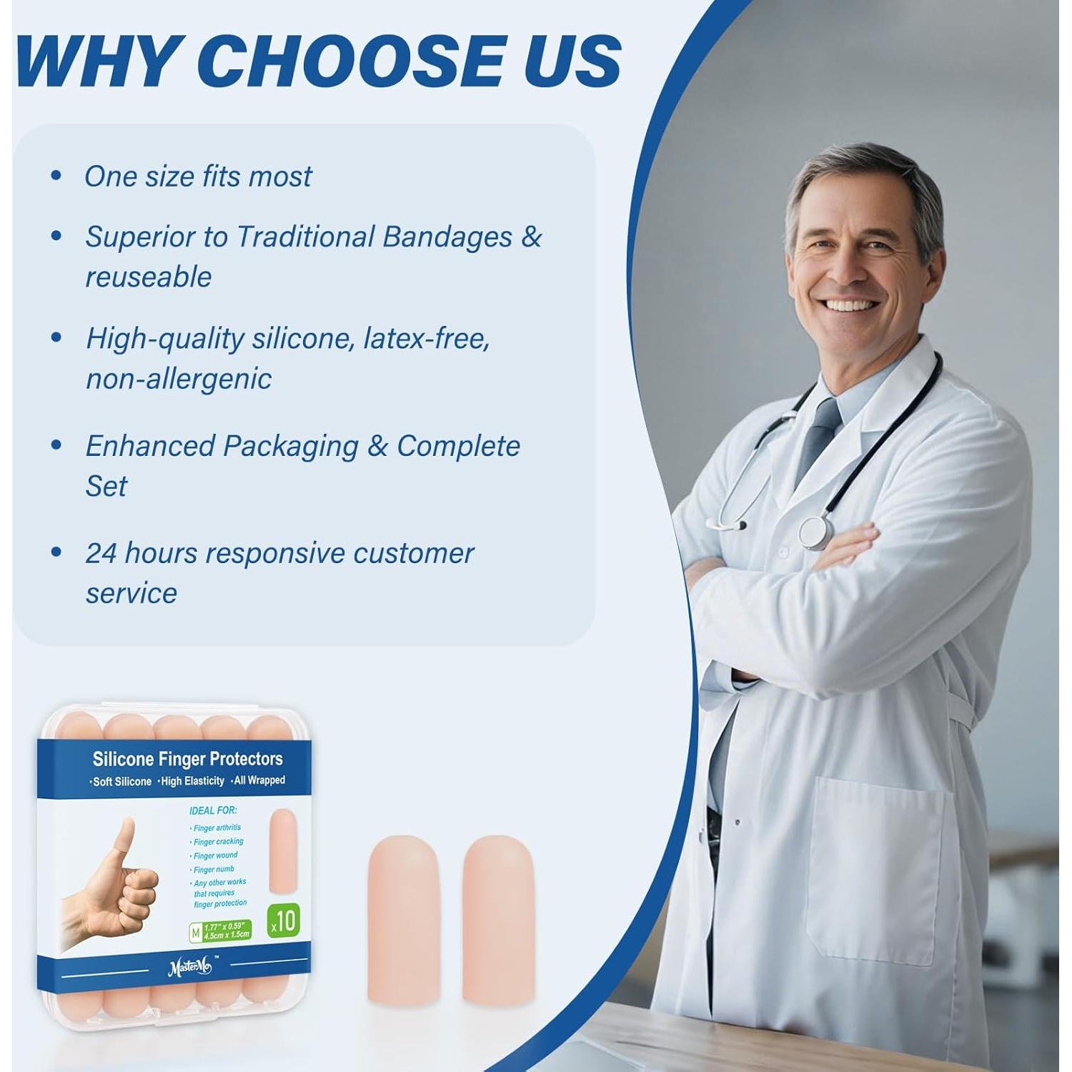 Fundas de Dedos de Gel MasterMo, 10 Unidades, Mediano