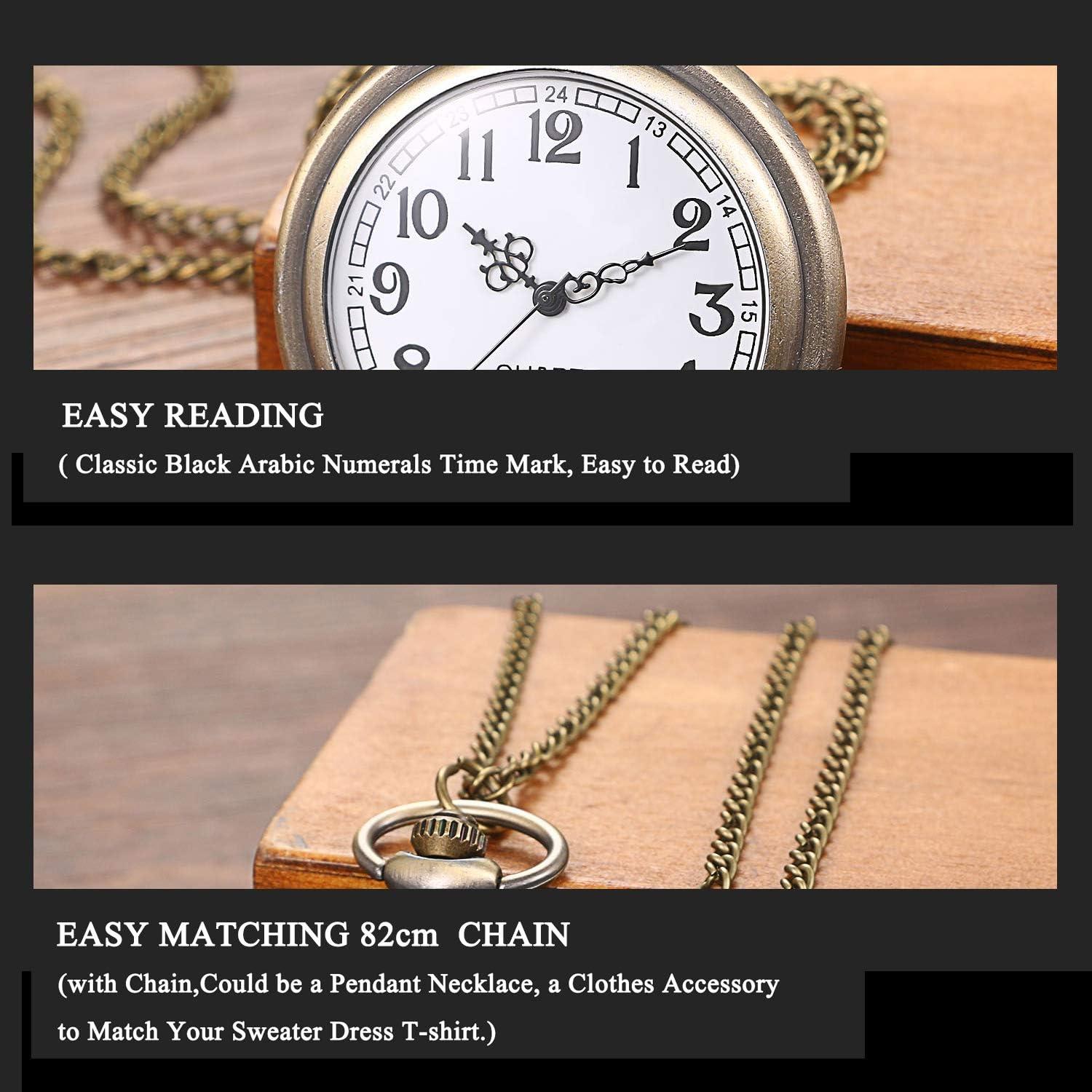 Reloj de bolsillo Avaner retro bronce con flores caladas