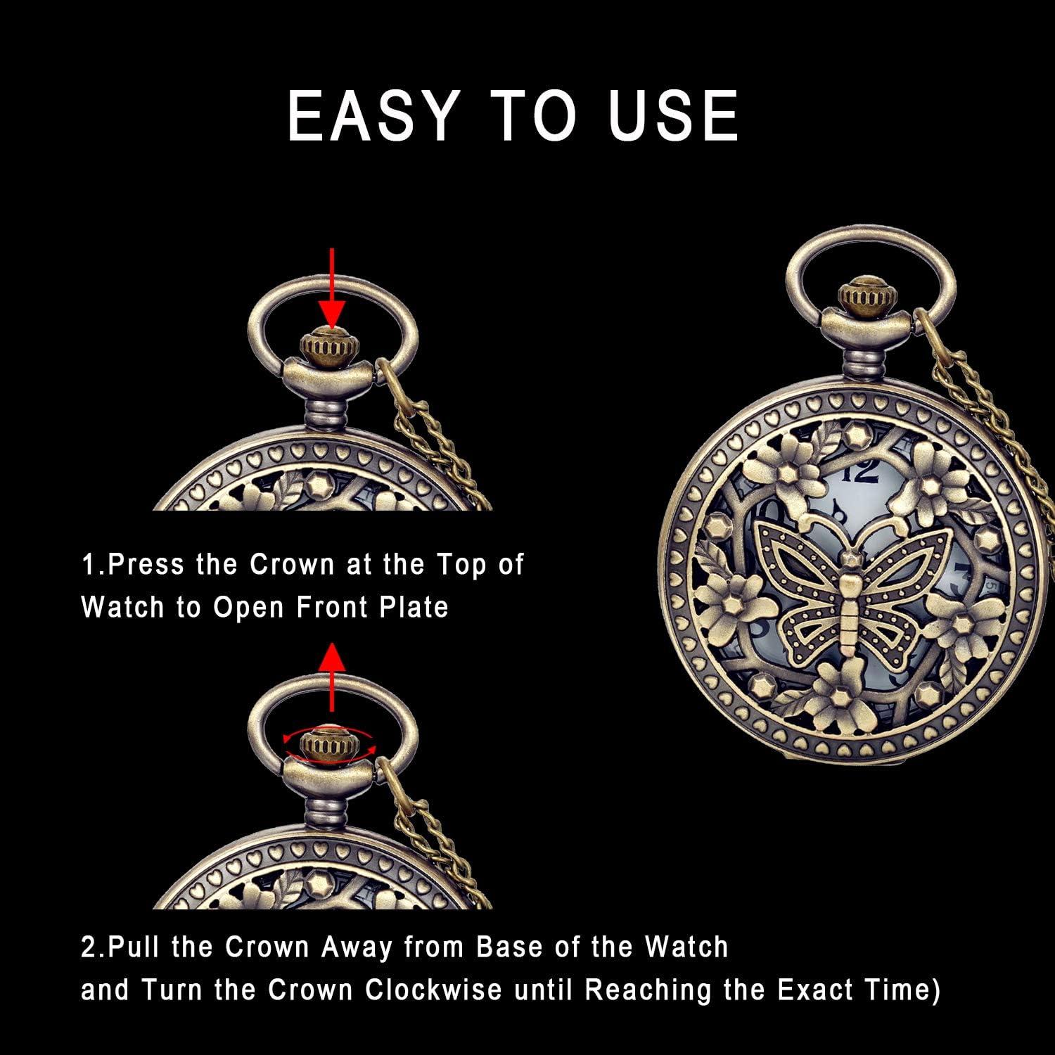 Reloj de bolsillo Avaner retro bronce con flores caladas