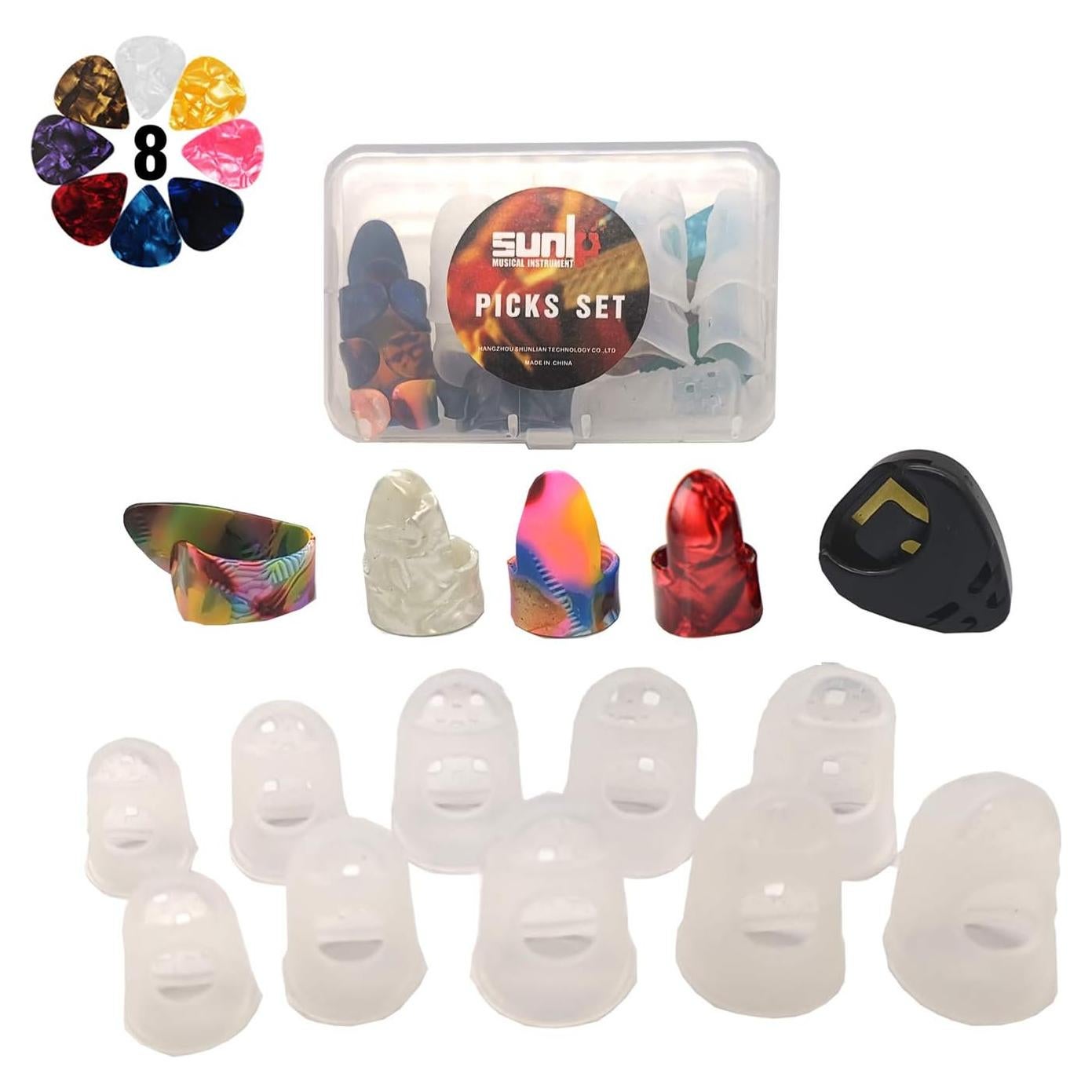 Set de Protectores de Dedo y Picks para Guitarra Silicona