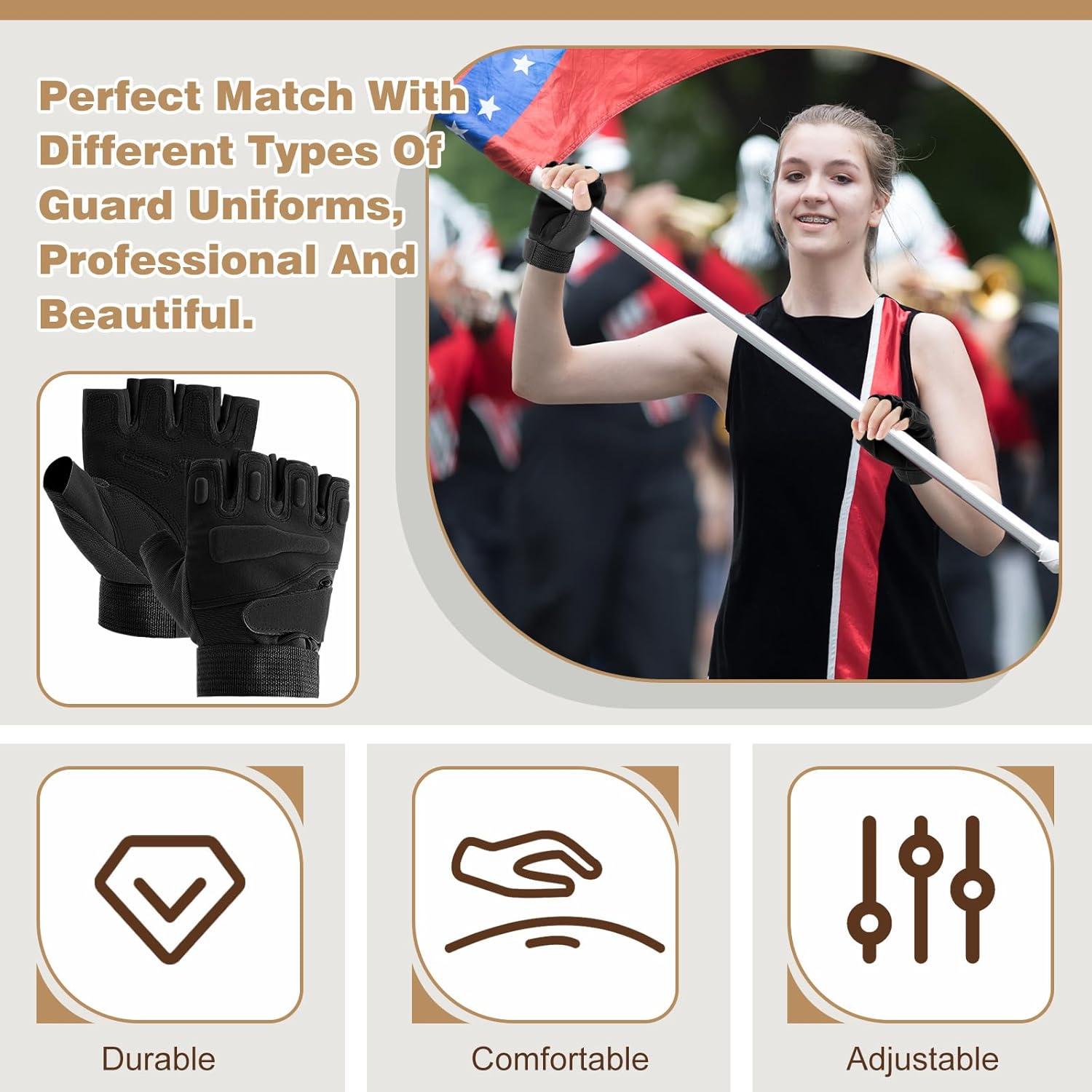 Guantes Sin Dedos Negro Teenyyou para Color Guard - 2 Pares