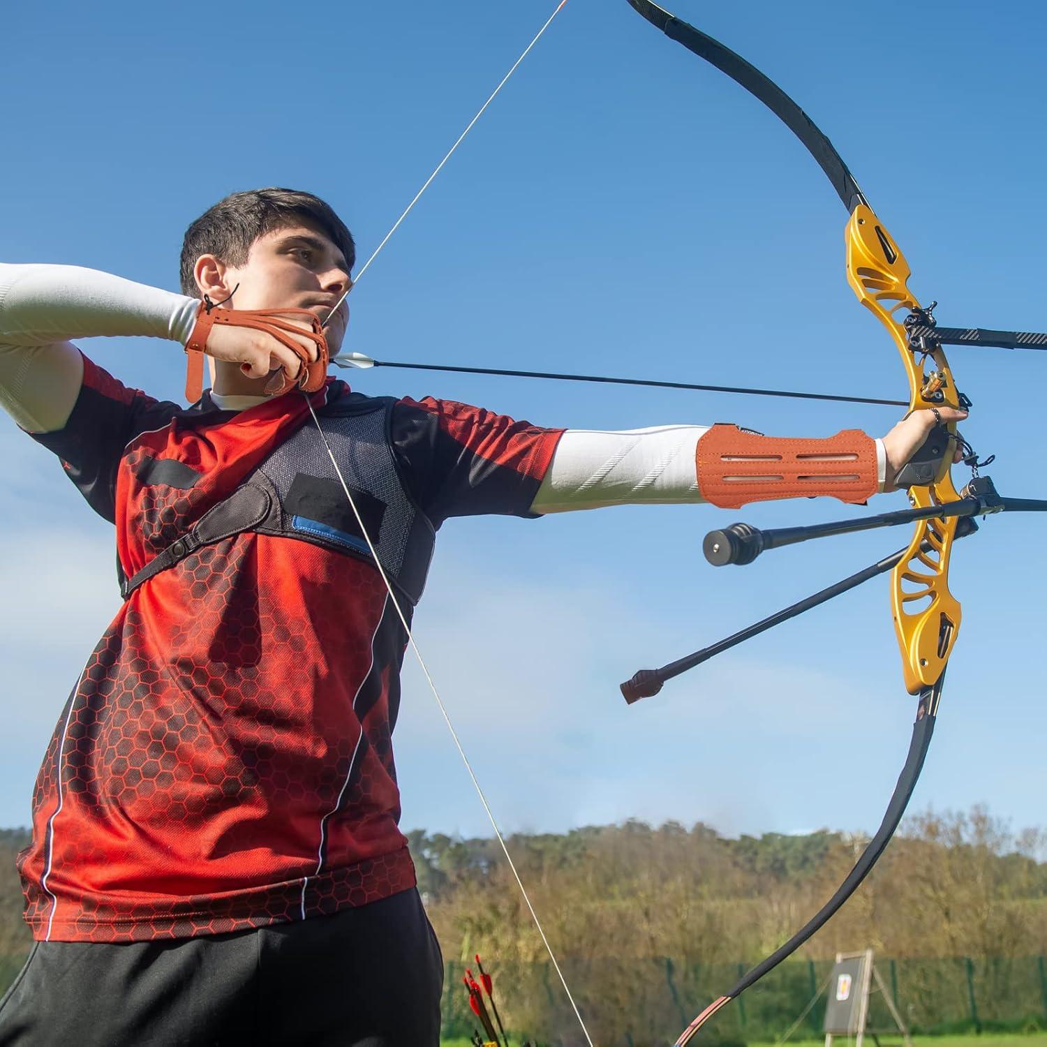 Protector de Brazo y Guantes de Arquería TOPARCHERY Marrón