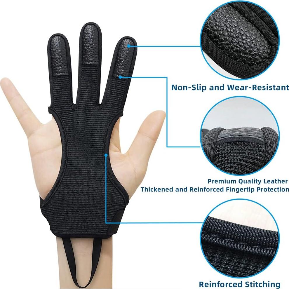 Guantes de Tiro Arquería Seektop 3 Dedos Negro Grande