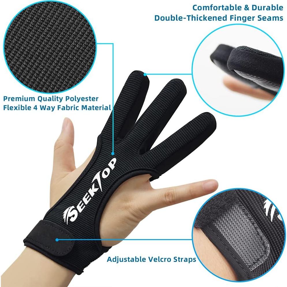 Guantes de Tiro Arquería Seektop 3 Dedos Negro Grande