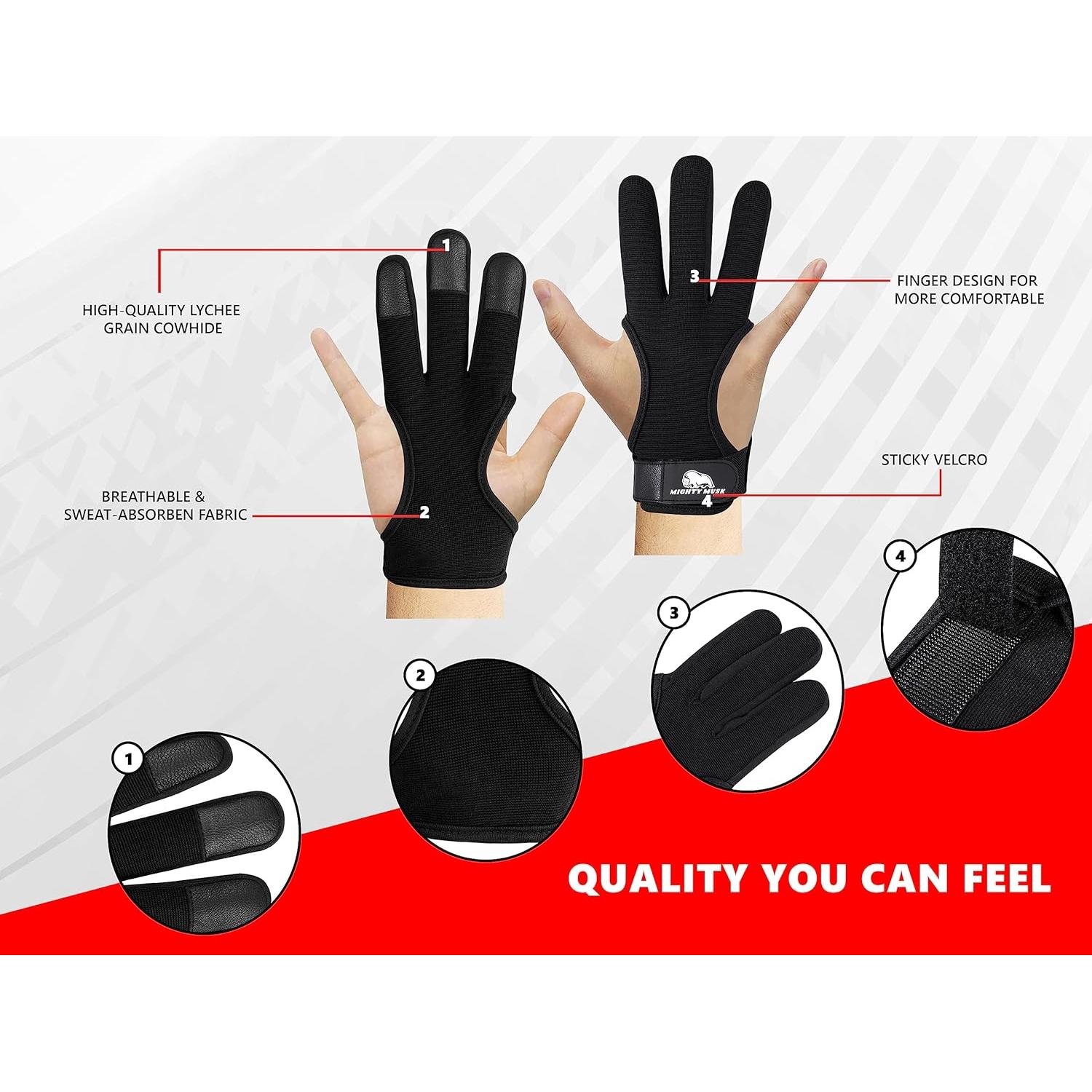 Guante de Tiro con Arco Mighty Musk BAG-10001 Cuero Negro