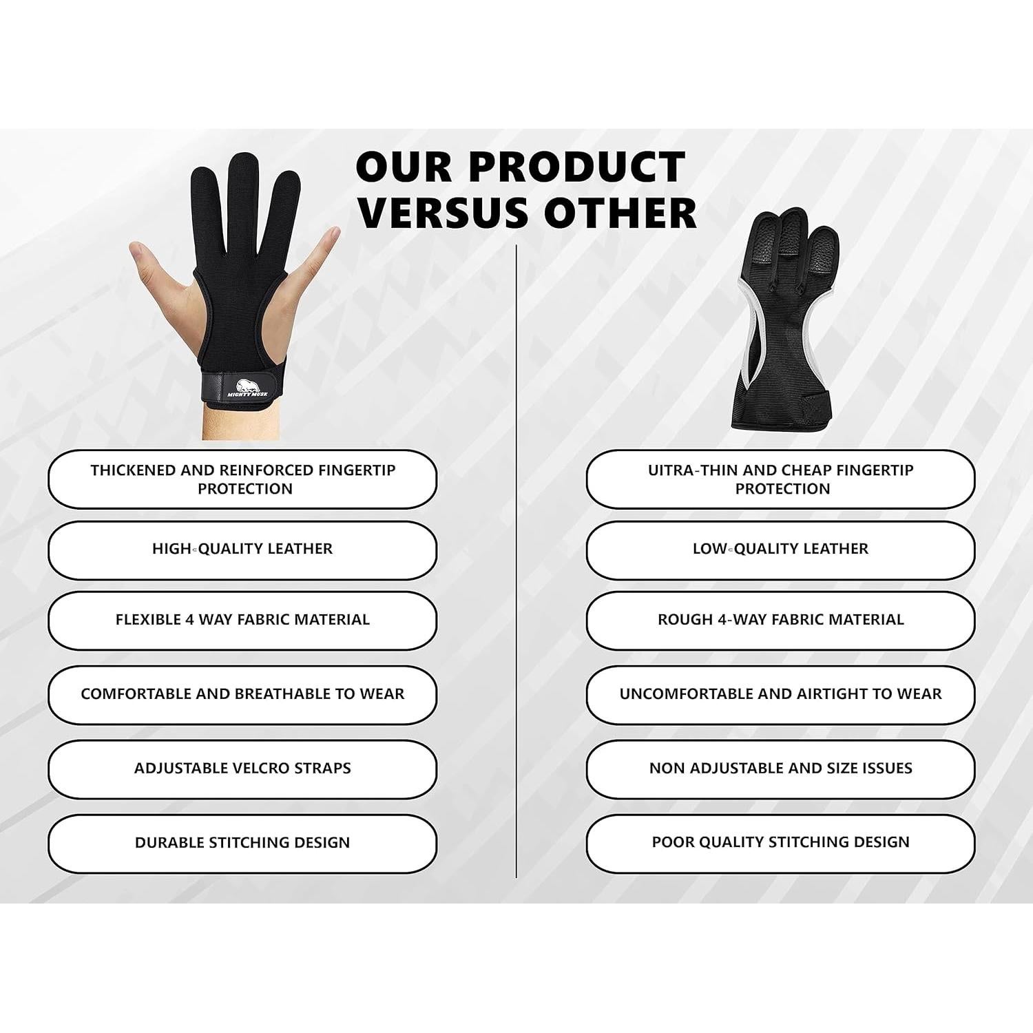 Guante de Tiro con Arco Mighty Musk BAG-10001 Cuero Negro