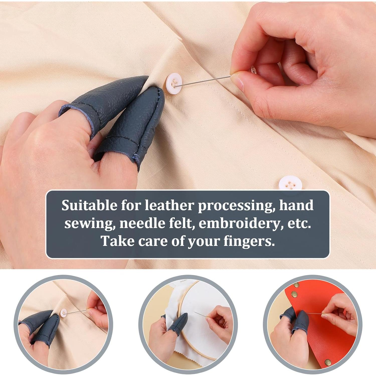 JIYIN 4 Pairs Leather Finger Protector, Leather Thimbles Needle Felting Knitting Finger Protector Embroidery Crochet Fingers Protectors, Fingers Guards for Hand Craft Hand Sewing (Random Color)