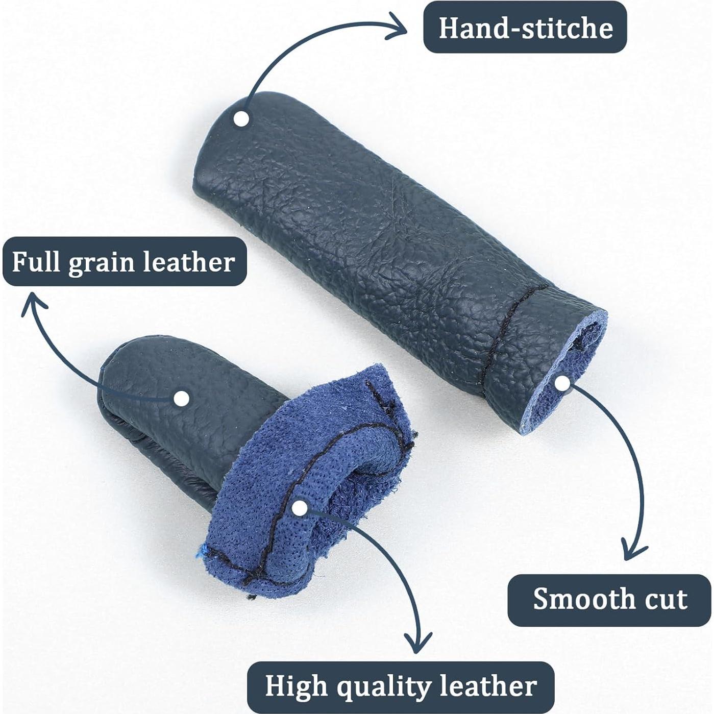 JIYIN 4 Pairs Leather Finger Protector, Leather Thimbles Needle Felting Knitting Finger Protector Embroidery Crochet Fingers Protectors, Fingers Guards for Hand Craft Hand Sewing (Random Color)