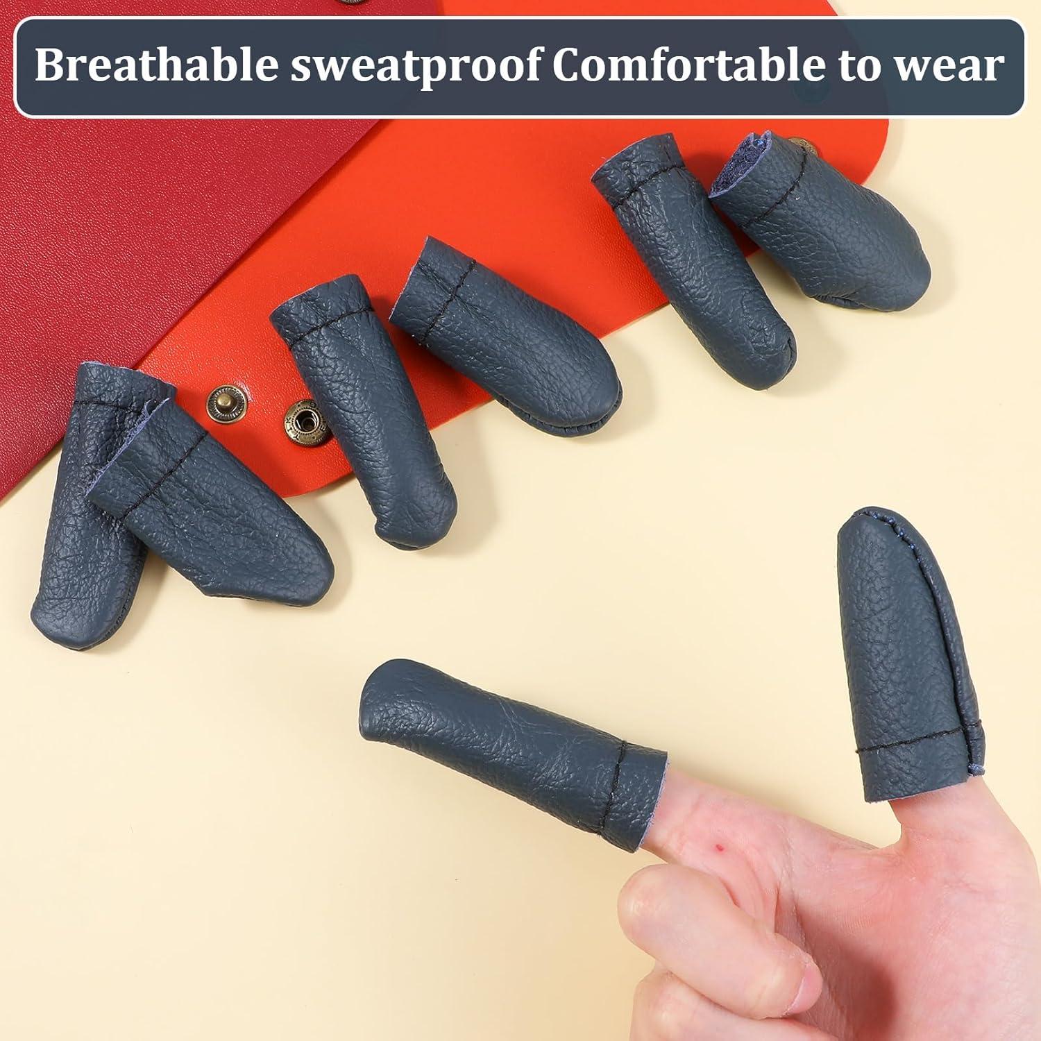 JIYIN 4 Pairs Leather Finger Protector, Leather Thimbles Needle Felting Knitting Finger Protector Embroidery Crochet Fingers Protectors, Fingers Guards for Hand Craft Hand Sewing (Random Color)