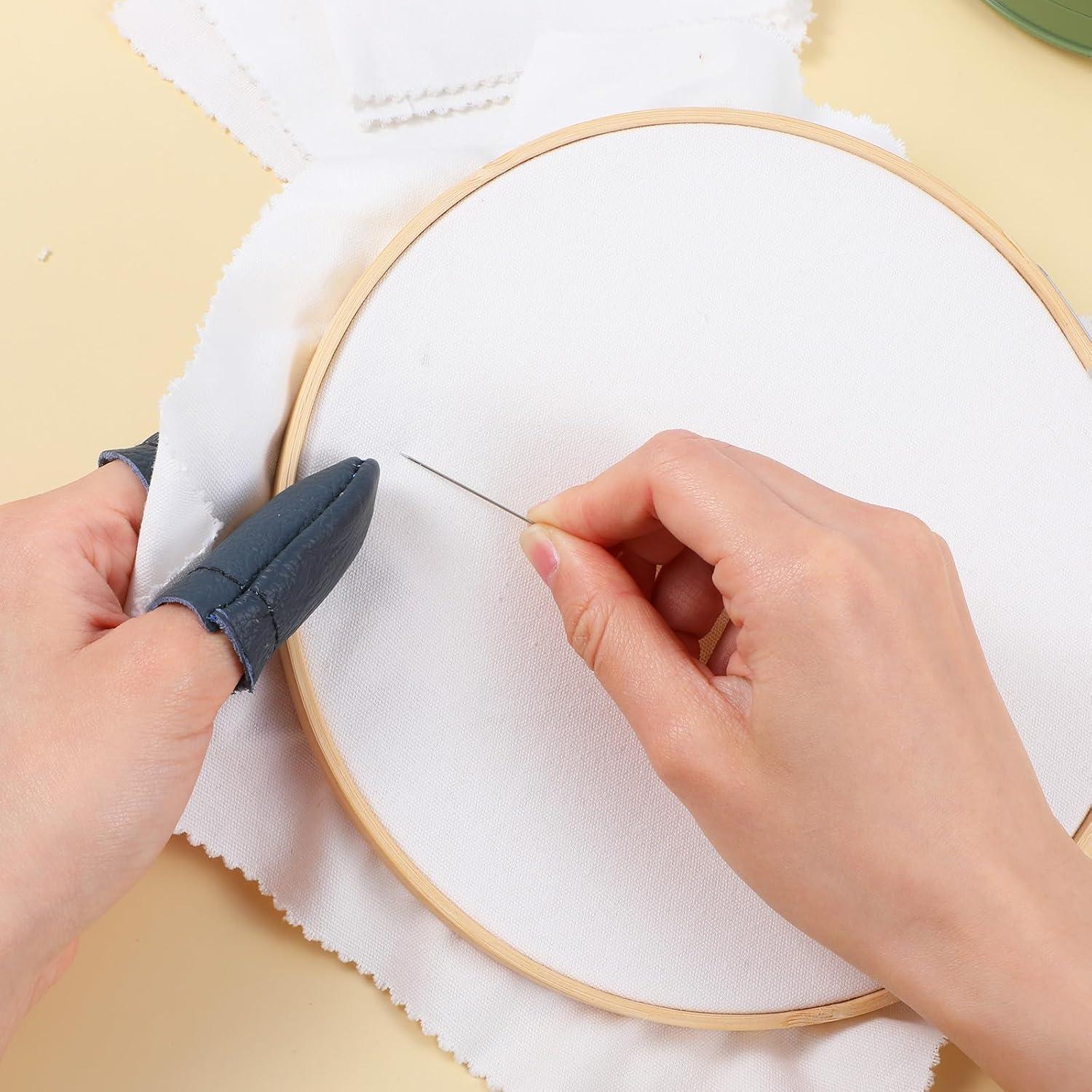 JIYIN 4 Pairs Leather Finger Protector, Leather Thimbles Needle Felting Knitting Finger Protector Embroidery Crochet Fingers Protectors, Fingers Guards for Hand Craft Hand Sewing (Random Color)