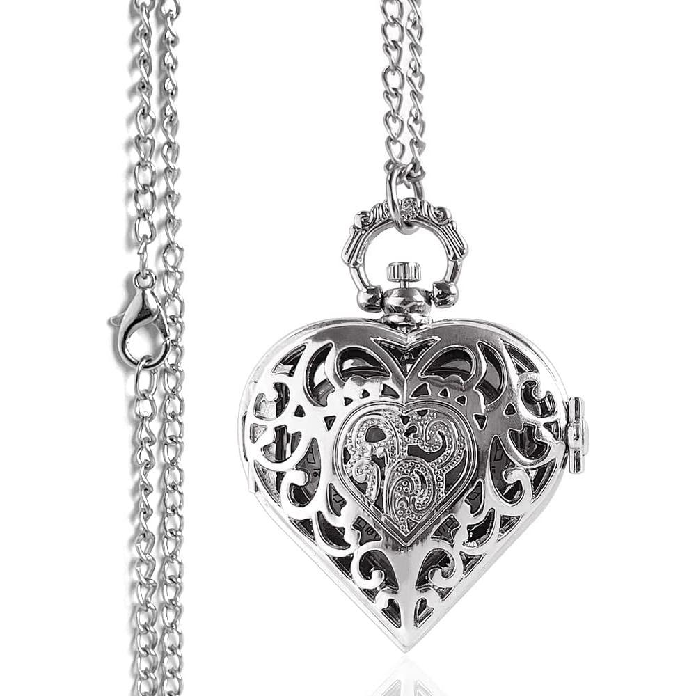 Reloj de bolsillo VIGOROSO analógico plateado con corazón