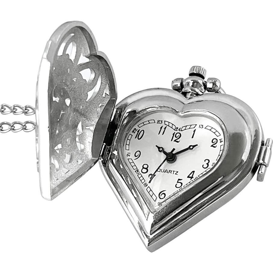 Reloj de bolsillo VIGOROSO analógico plateado con corazón