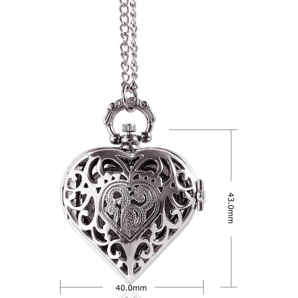 Reloj de bolsillo VIGOROSO analógico plateado con corazón