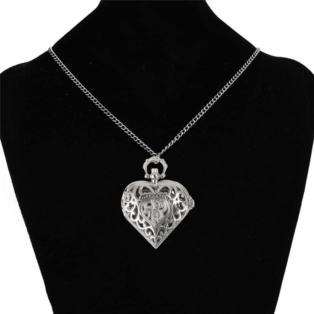 Reloj de bolsillo VIGOROSO analógico plateado con corazón