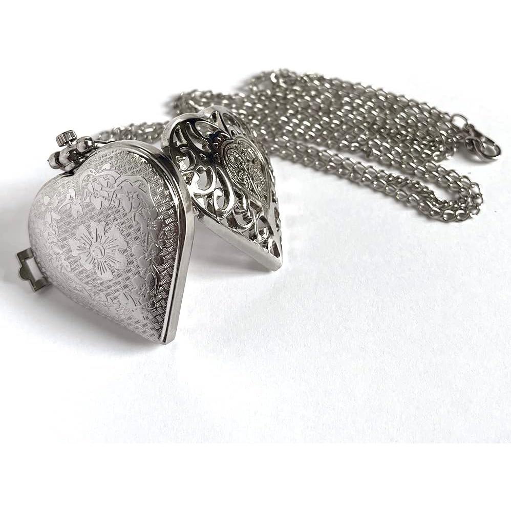 Reloj de bolsillo VIGOROSO analógico plateado con corazón