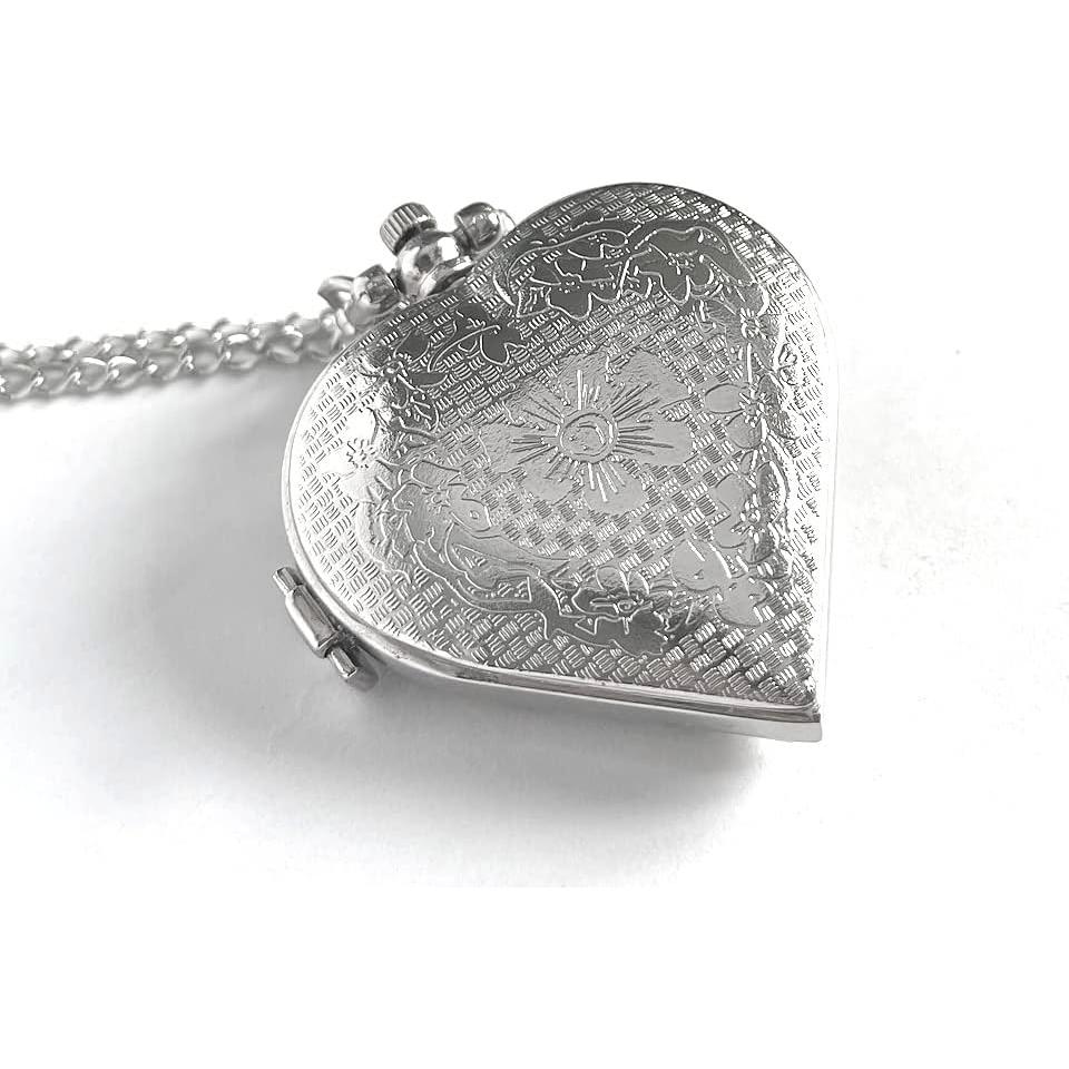 Reloj de bolsillo VIGOROSO analógico plateado con corazón