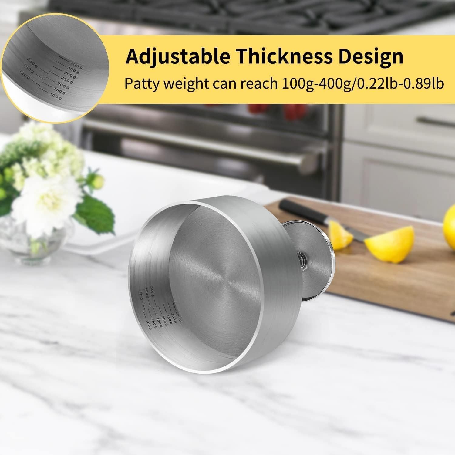 Prensa de Hamburguesas Ajustable Acero Inoxidable 11.5x14cm