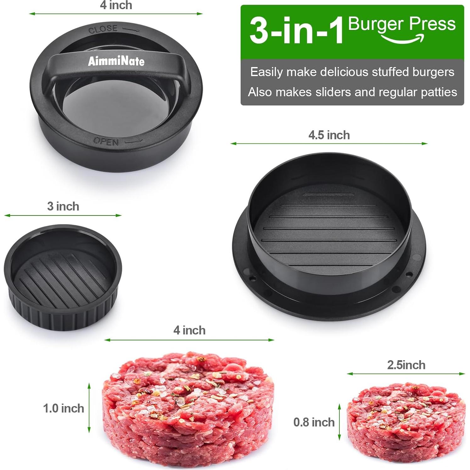 Prensa de Hamburguesas 3 en 1 Aimmi, Rellenas y Sliders