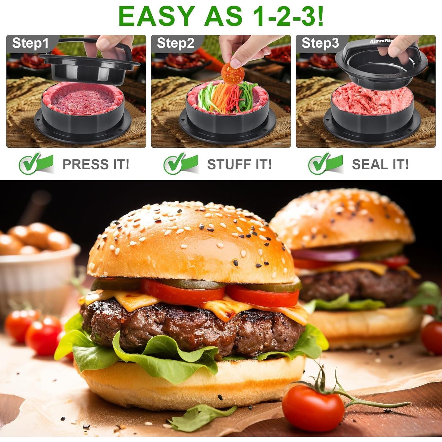 Prensa de Hamburguesas 3 en 1 Aimmi, Rellenas y Sliders