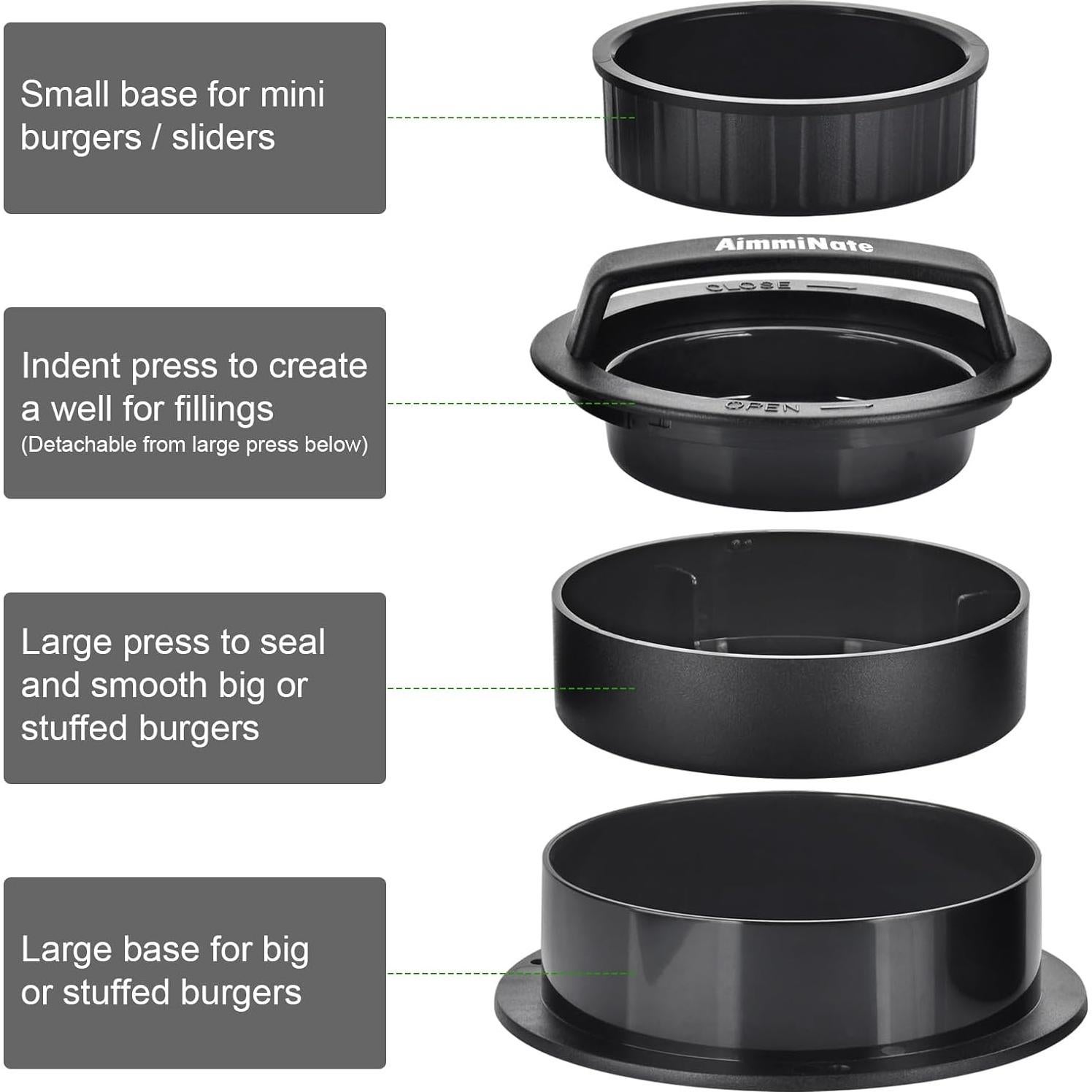 Prensa de Hamburguesas 3 en 1 Aimmi, Rellenas y Sliders