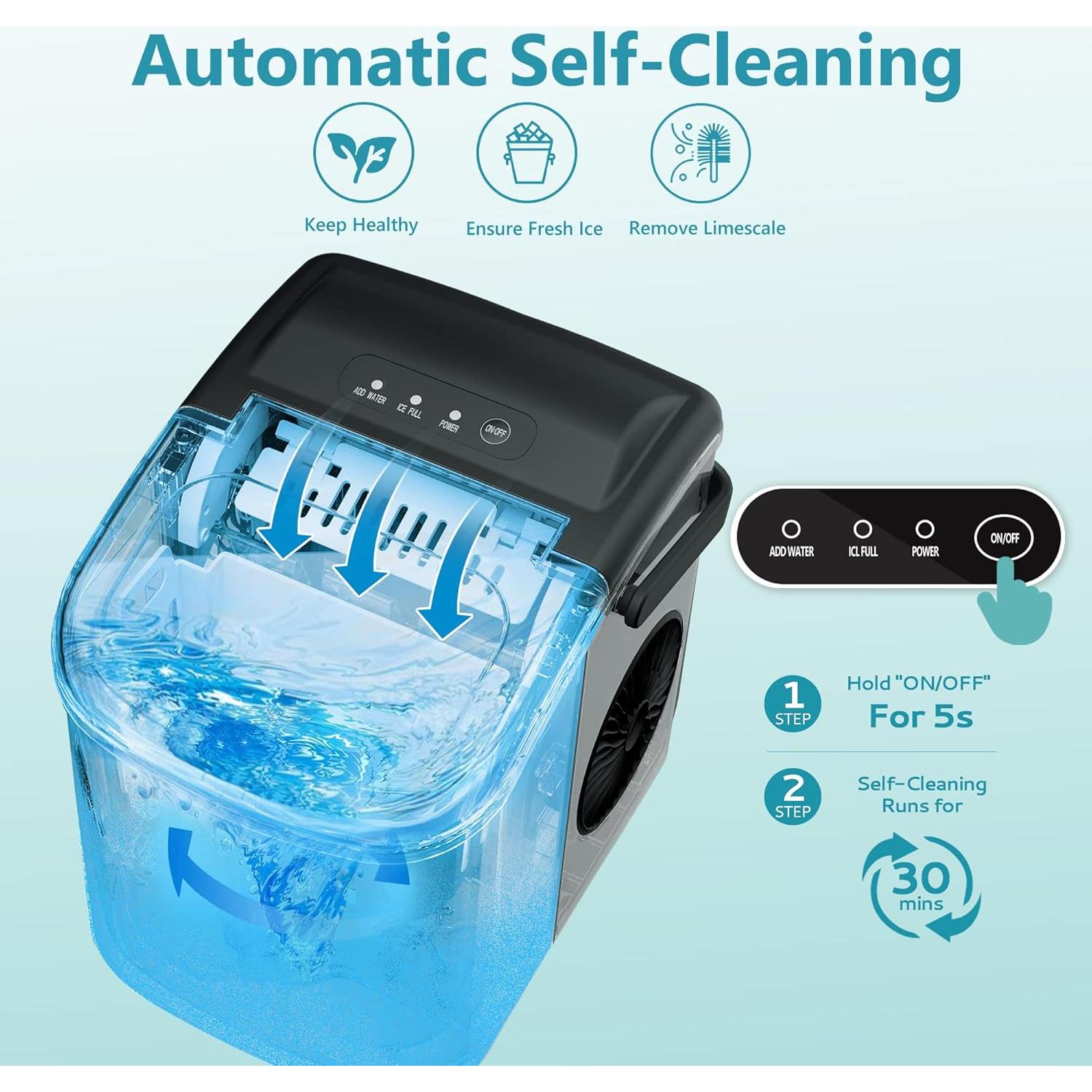 Máquina de Hielo EUHOMY Portátil 26 kg/día, Auto-Limpieza