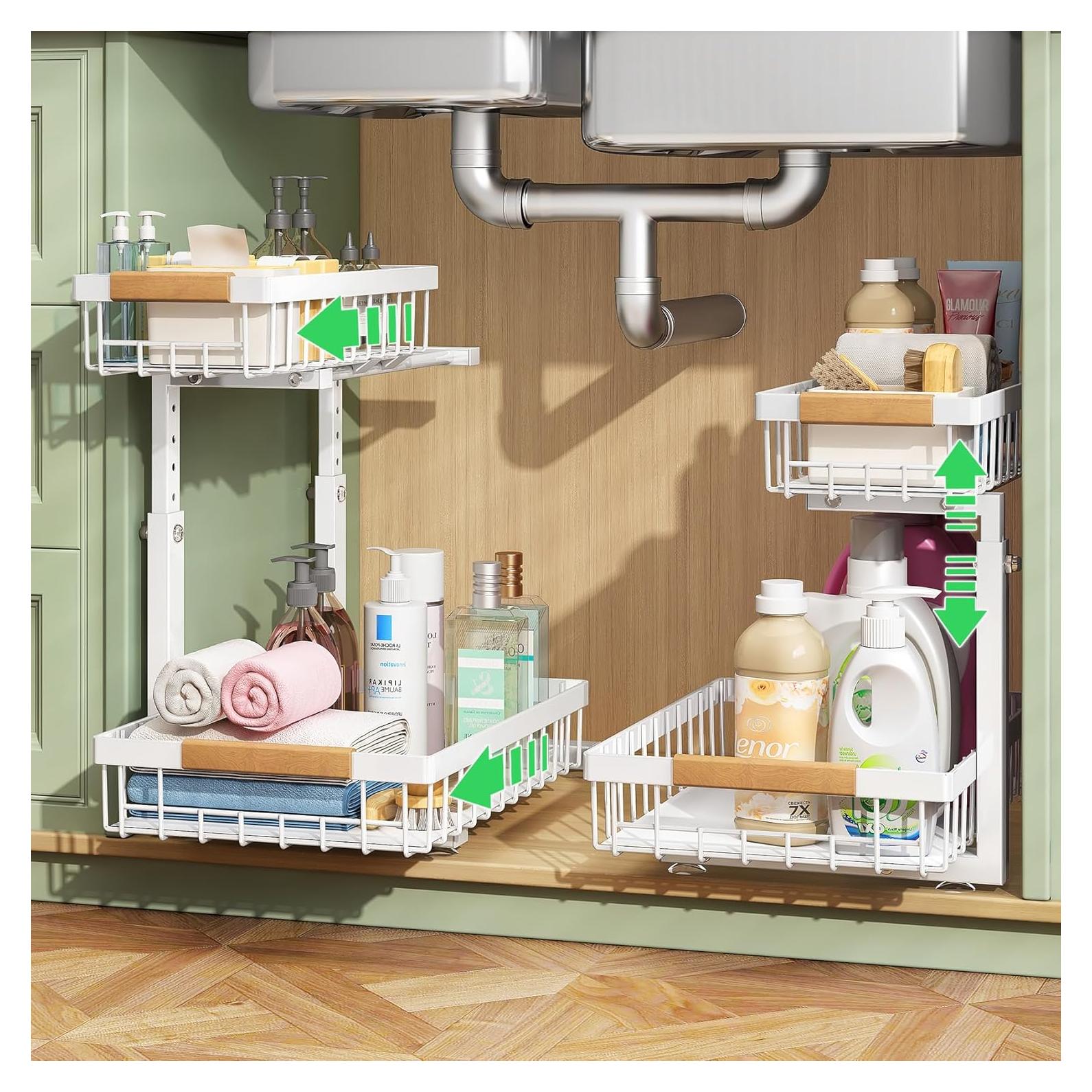 Organizador Bajo Fregadero Kitstorack Blanco 2 Niveles 30x40 cm