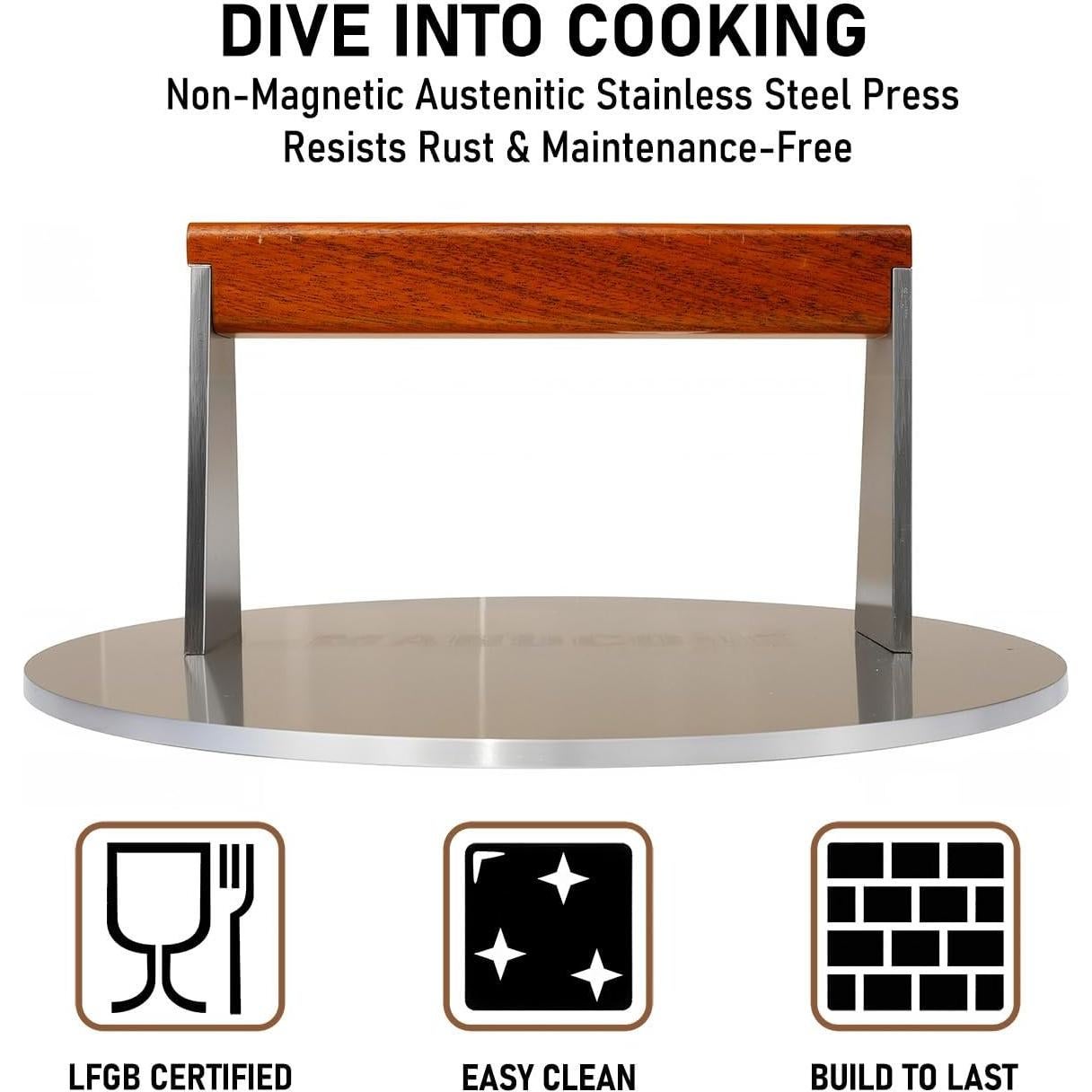 Prensa para Hamburguesas Manucode 9" Acero Inoxidable 1.72 kg