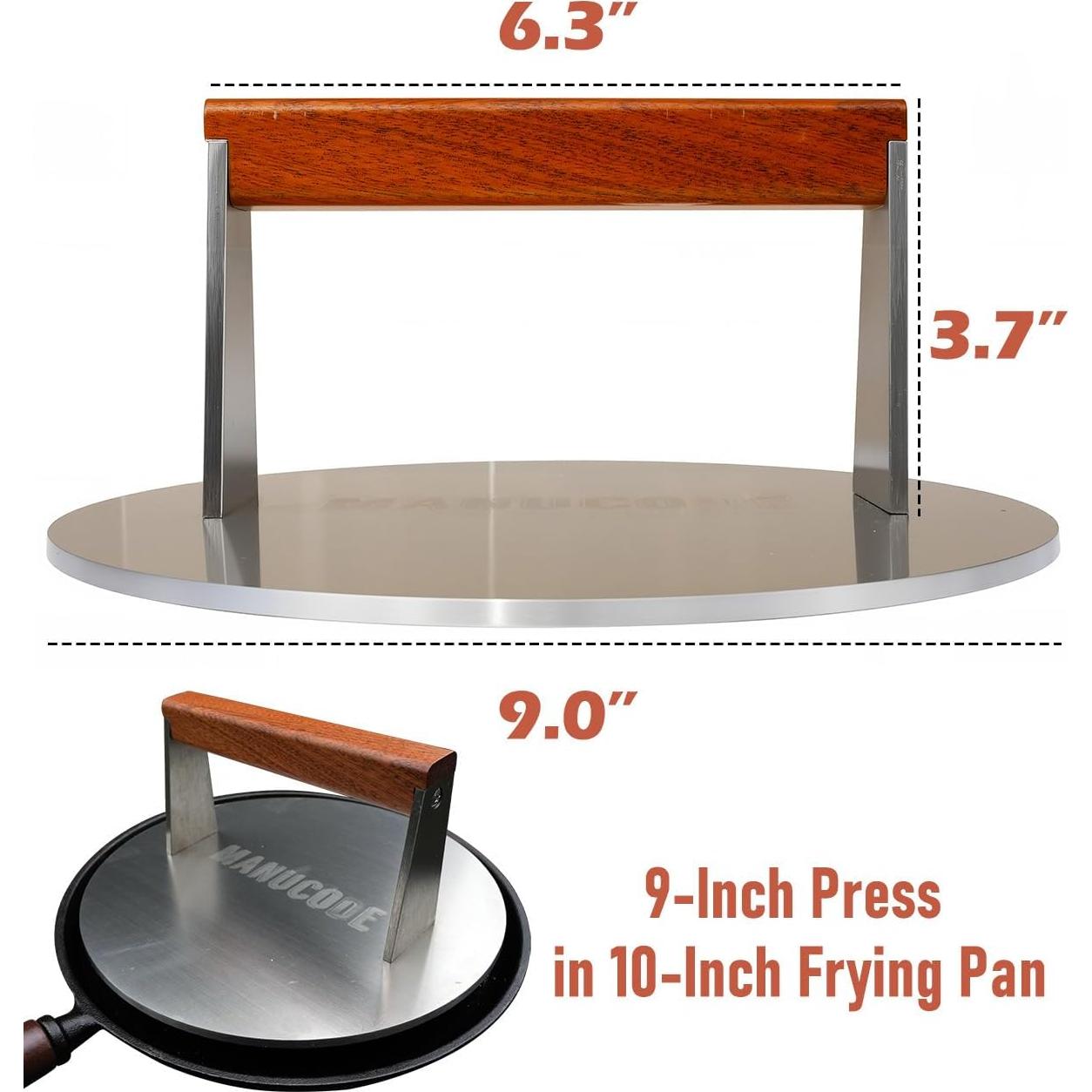 Prensa para Hamburguesas Manucode 9" Acero Inoxidable 1.72 kg