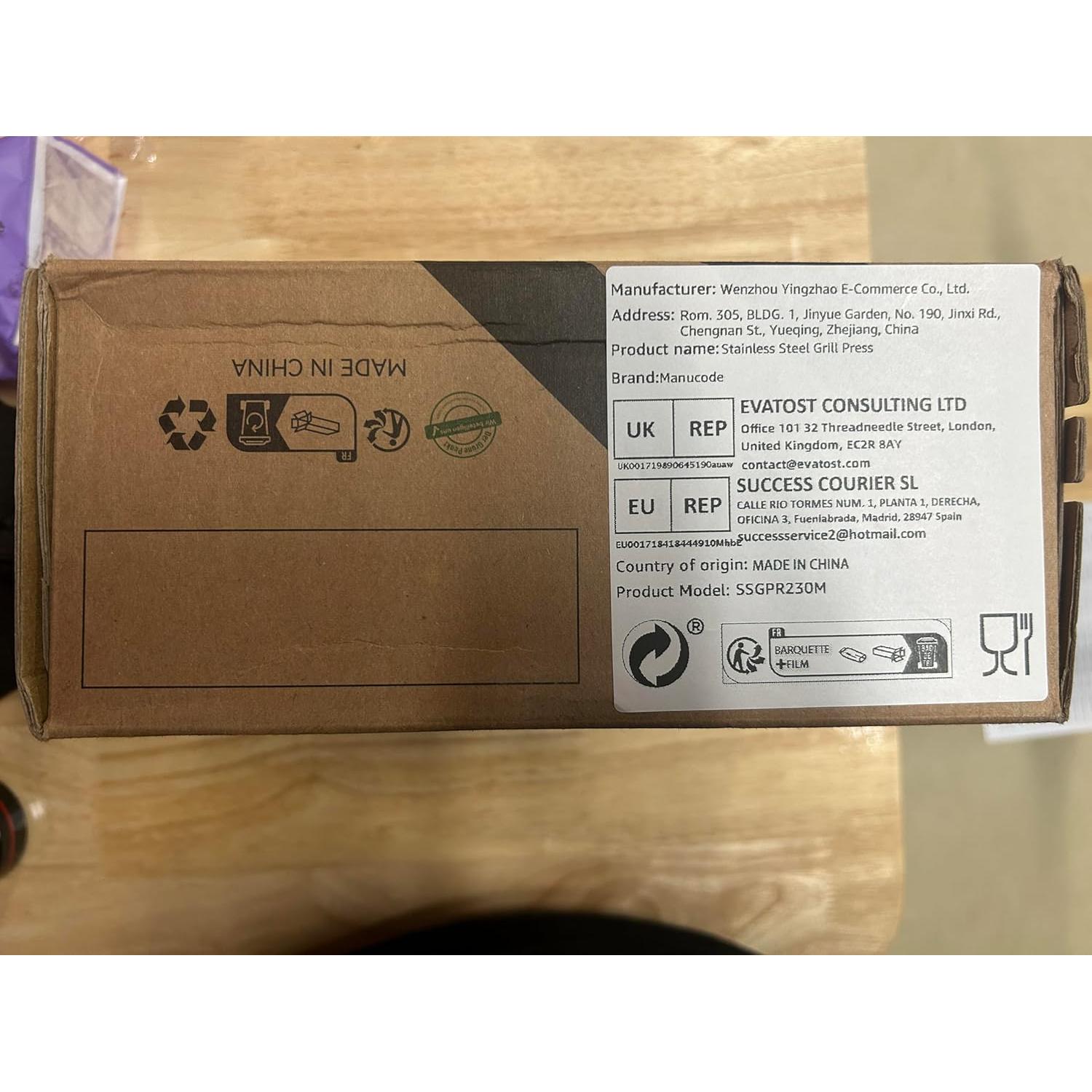 Prensa para Hamburguesas Manucode 9" Acero Inoxidable 1.72 kg