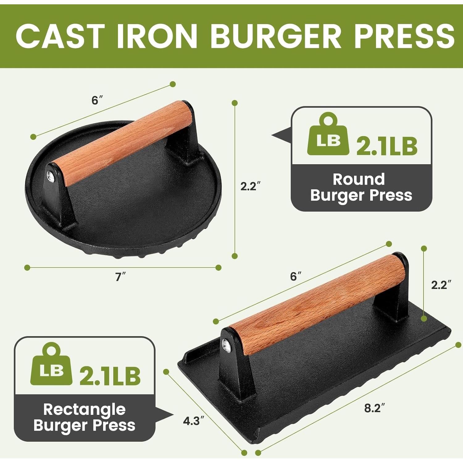 Conjunto Prensa Hamburguesas Whaleme Hierro Fundido 2 Piezas