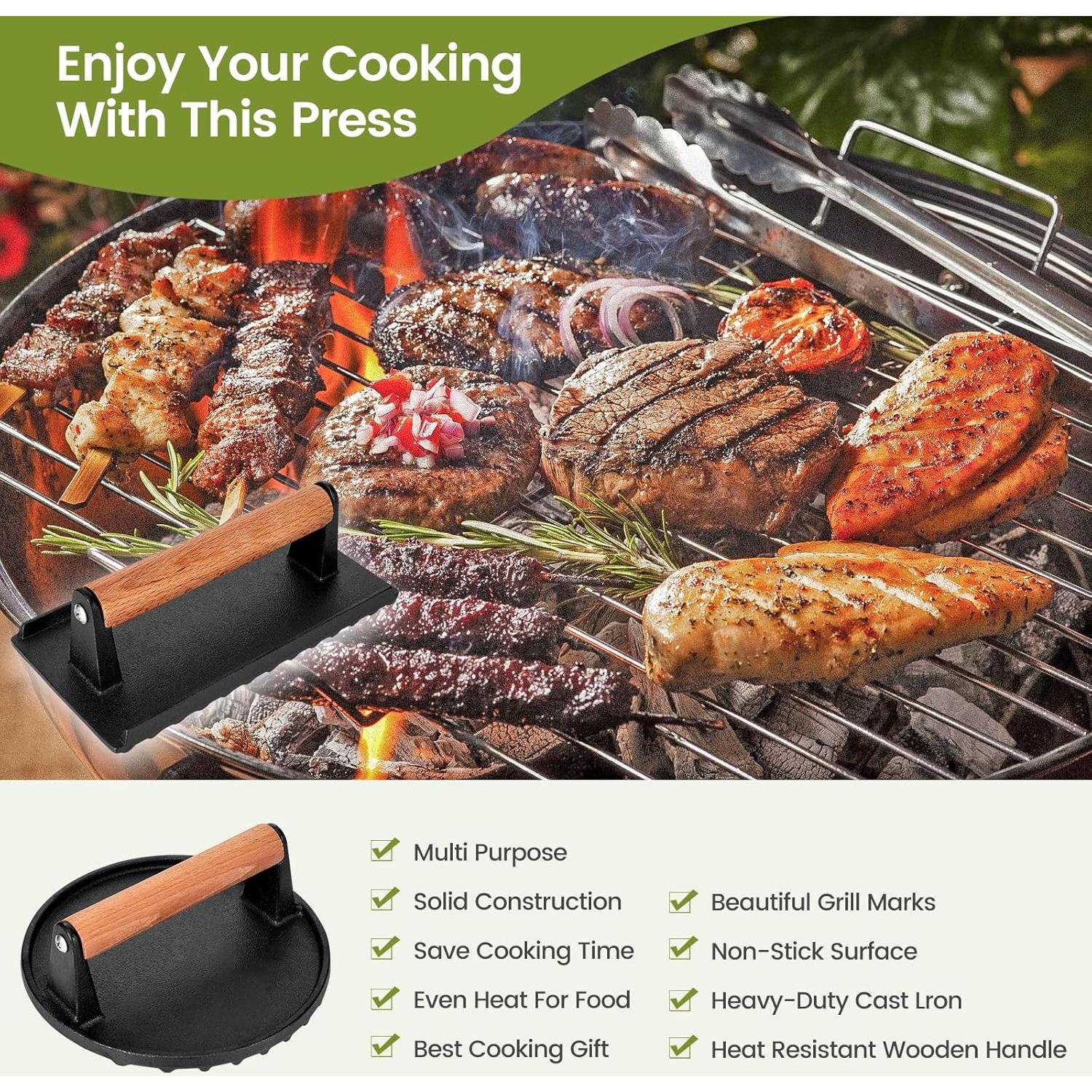 Conjunto Prensa Hamburguesas Whaleme Hierro Fundido 2 Piezas