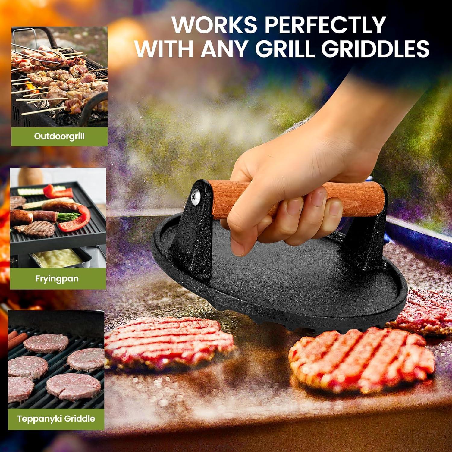 Conjunto Prensa Hamburguesas Whaleme Hierro Fundido 2 Piezas