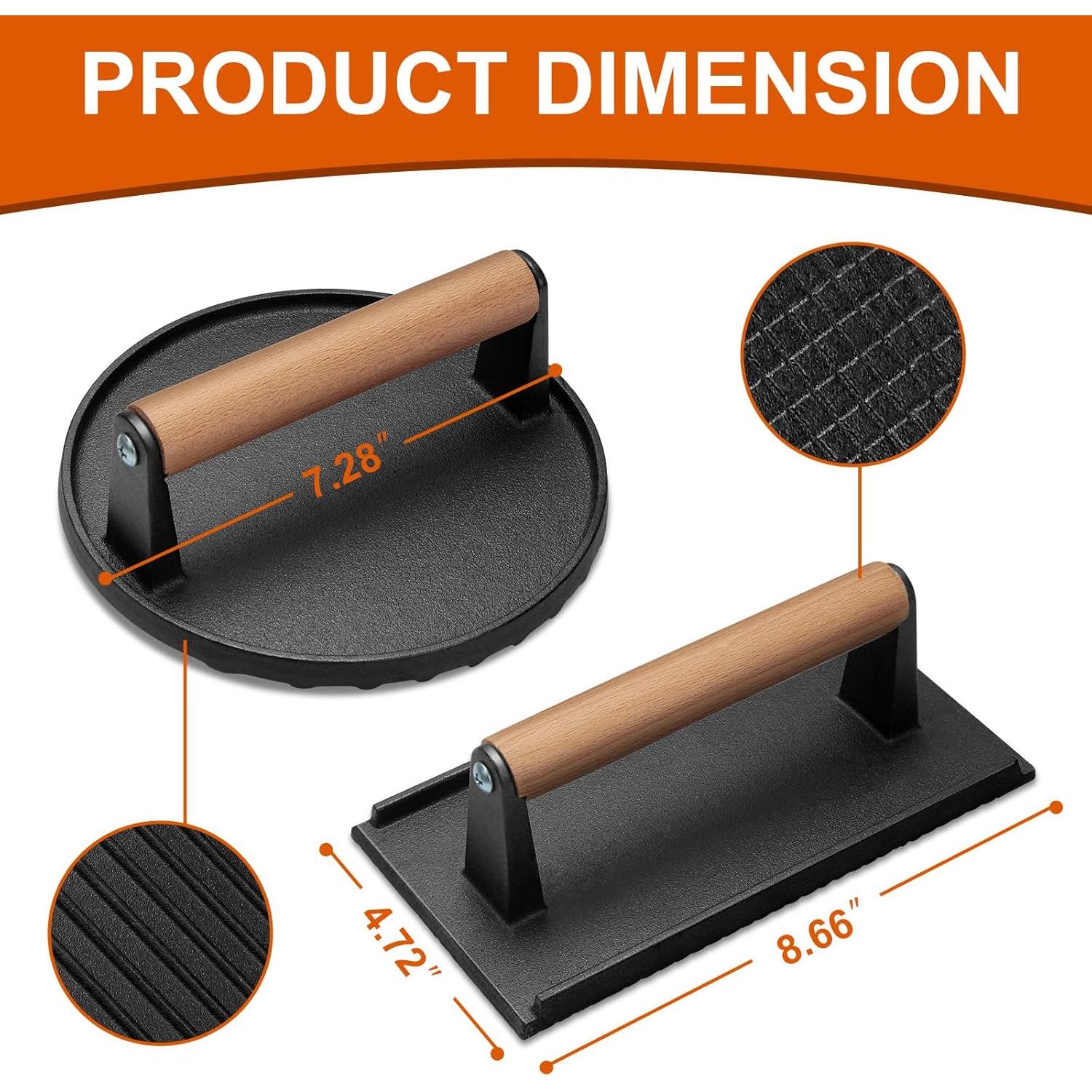 Prensa de Hamburguesas AIKKIL Hierro Fundido 18.5cm Redonda