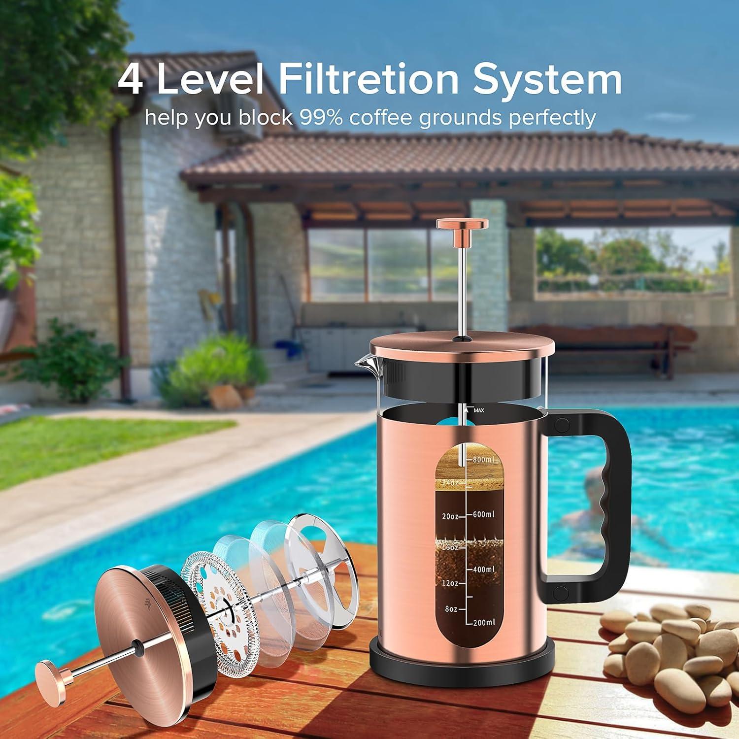 Cafetera Prensa Francesa QUQIYSO 1000 ml Acero Inoxidable