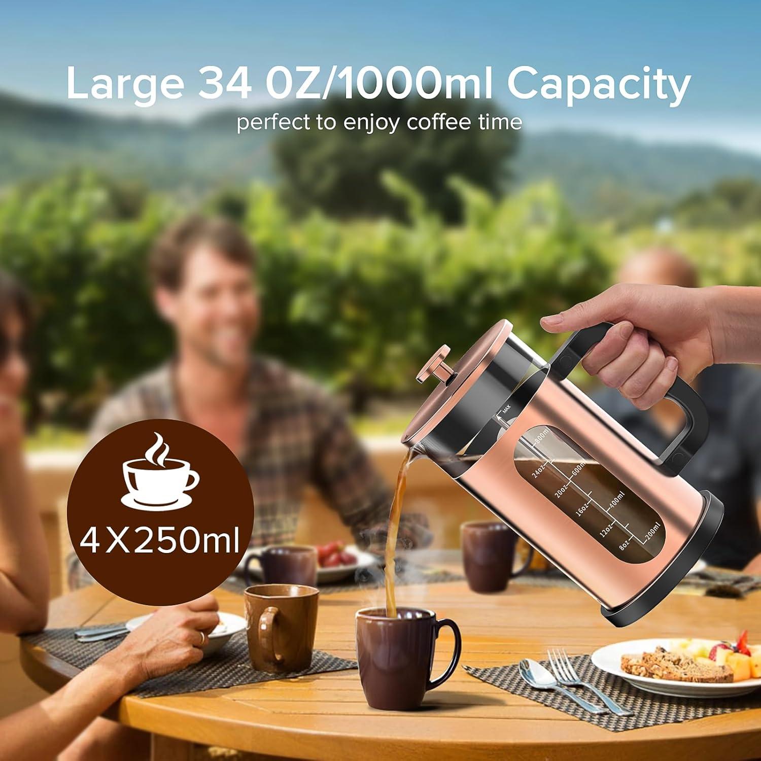 Cafetera Prensa Francesa QUQIYSO 1000 ml Acero Inoxidable