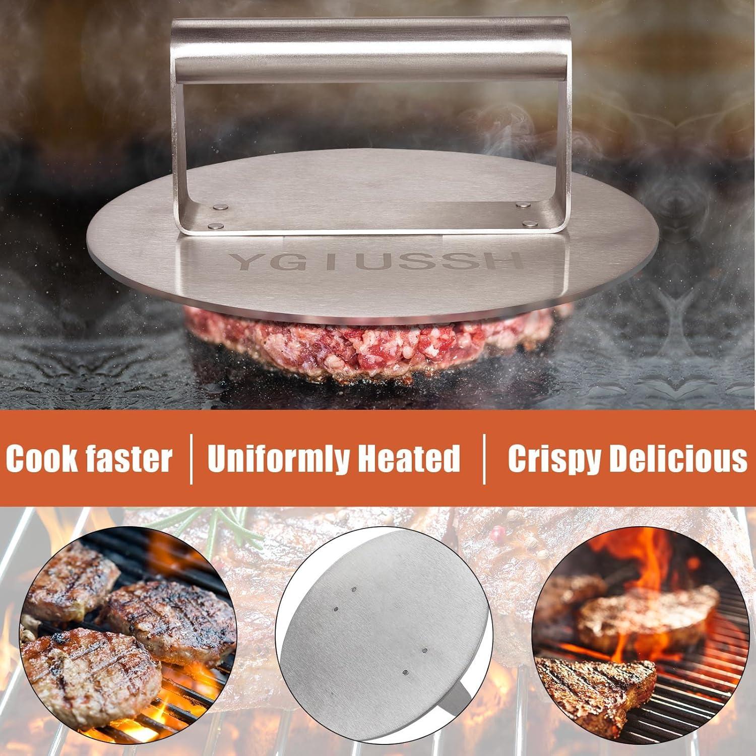 Prensa de Hamburguesa YGIUSSH Acero Inoxidable 22 cm Antiadherente