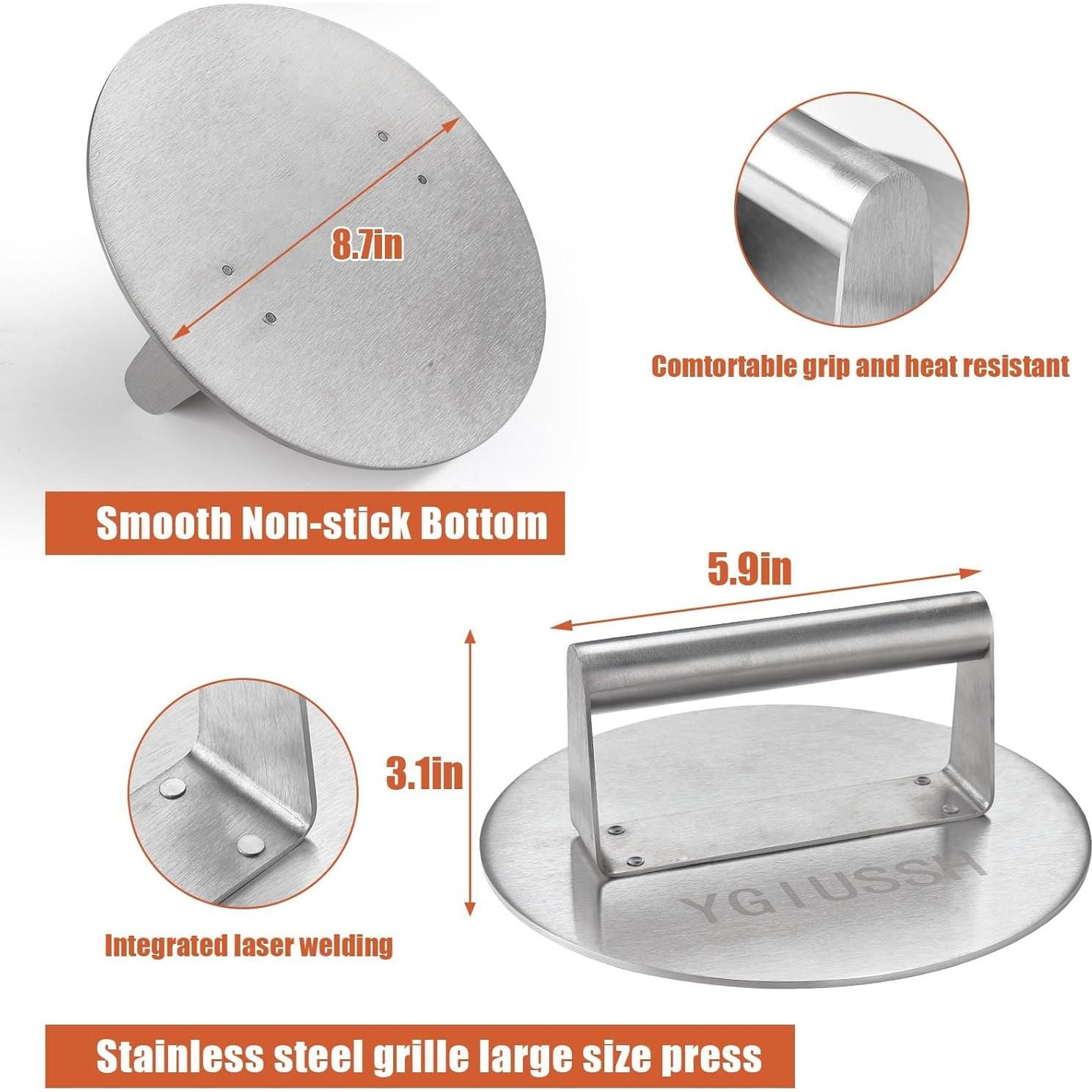 Prensa de Hamburguesa YGIUSSH Acero Inoxidable 22 cm Antiadherente
