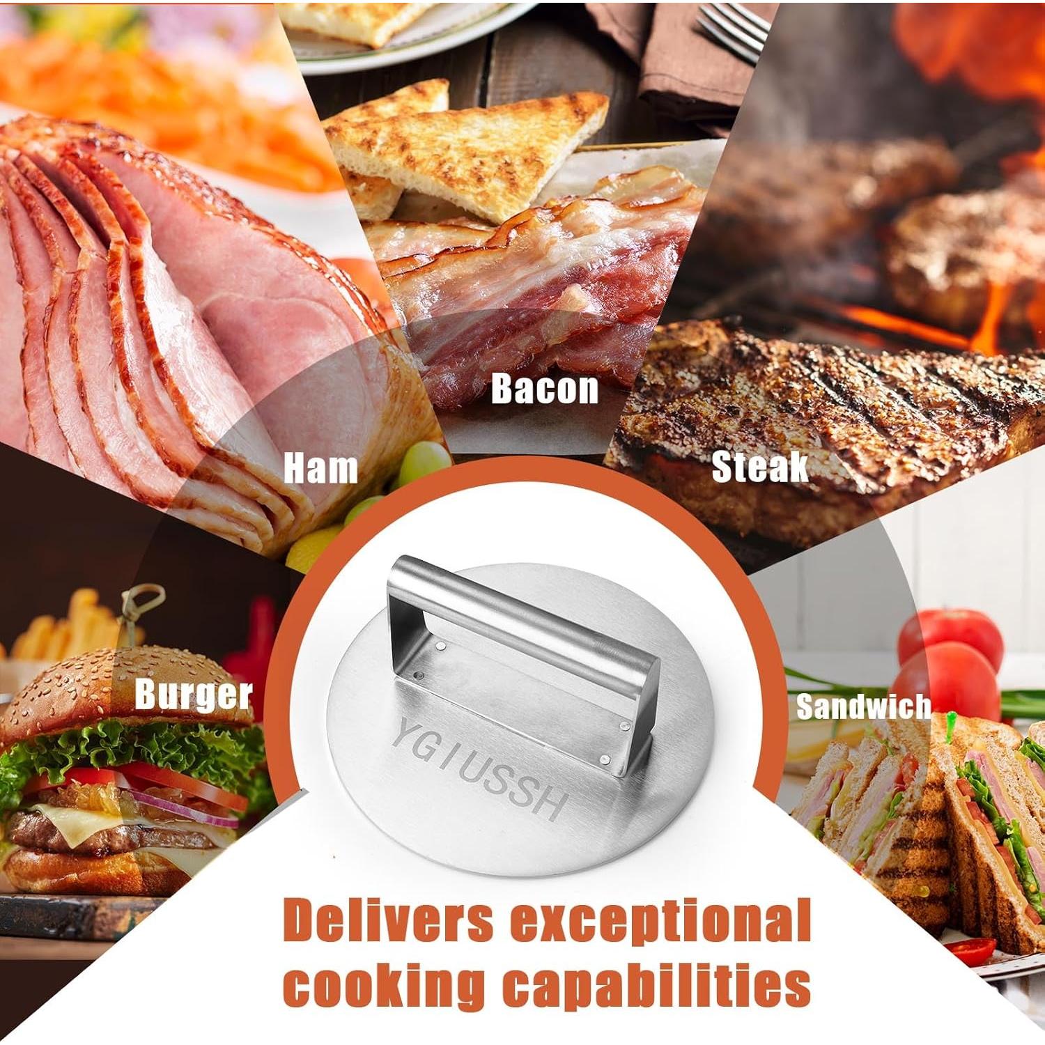 Prensa de Hamburguesa YGIUSSH Acero Inoxidable 22 cm Antiadherente