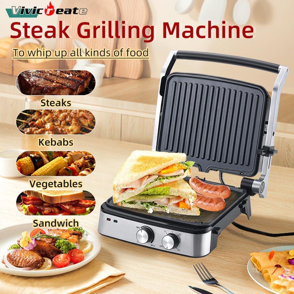 Prensa de Panini Eléctrica Vivicreate 5 en 1 Acero Inoxidable