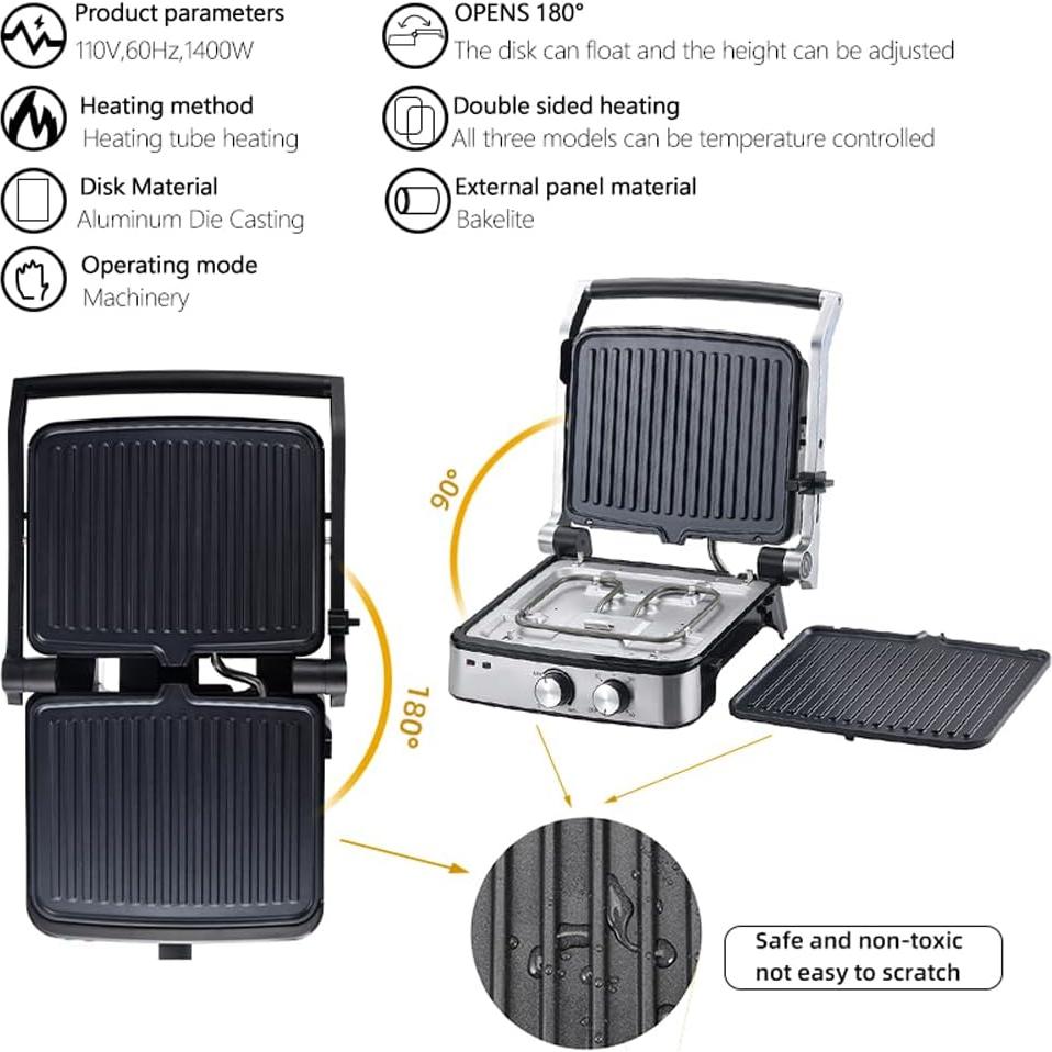 Prensa de Panini Eléctrica Vivicreate 5 en 1 Acero Inoxidable