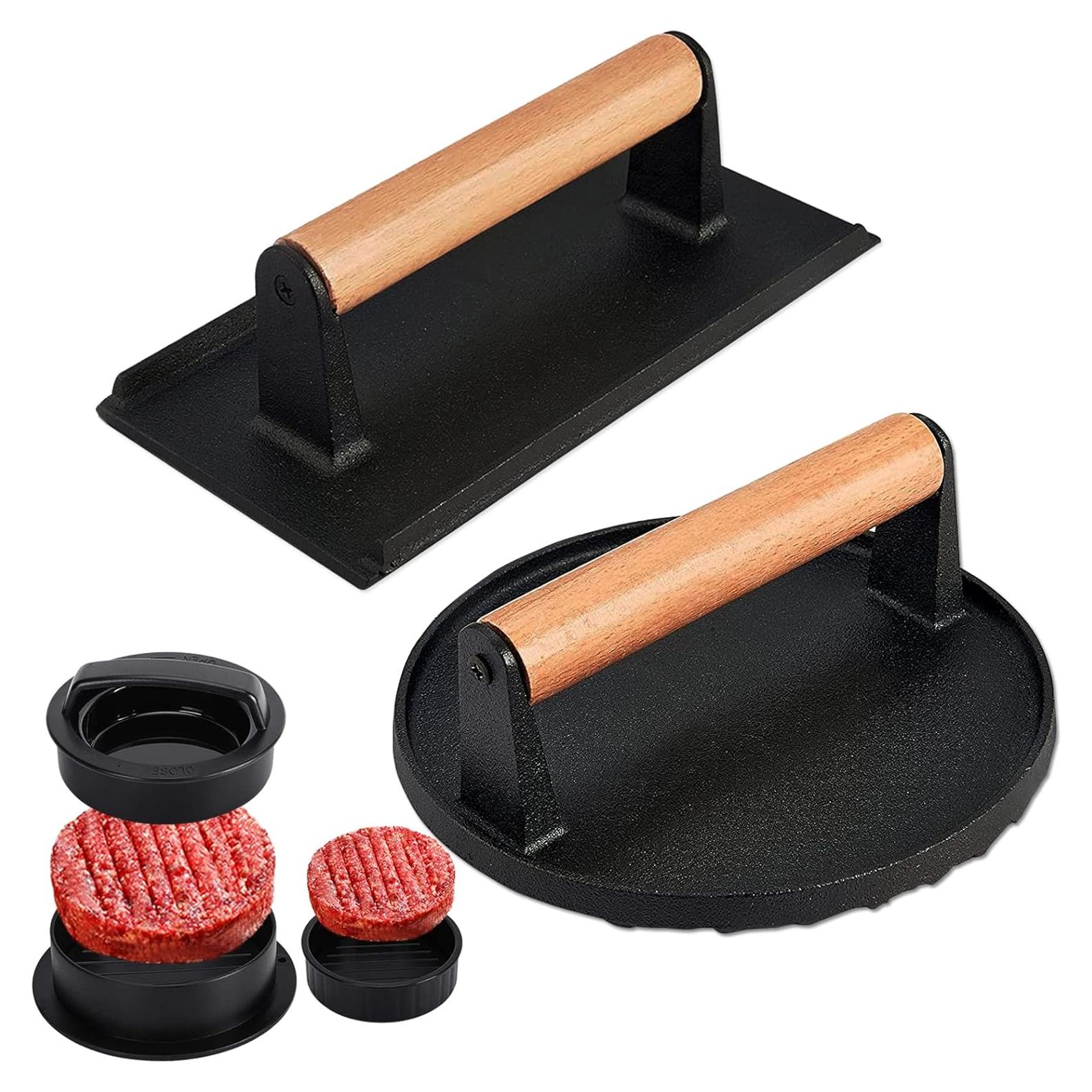 Kit de Prensa para Hamburguesas HSUJCYF 3PCS Hierro Fundido