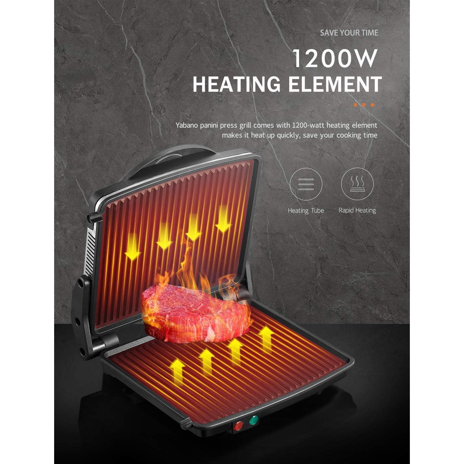 Parrilla Panini Yabano GT43 1200W Acero Inoxidable 28x24.9cm